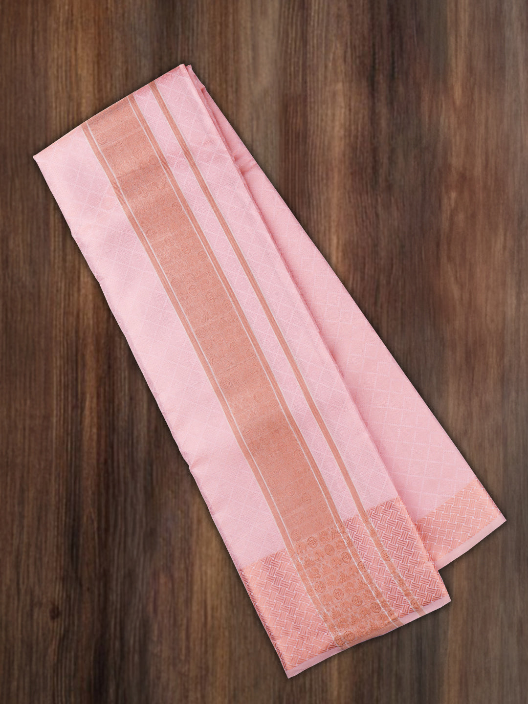 Men Pure Silk Dhoti and Towel Set with 5" inch Copper Jari Border Thirukalyan