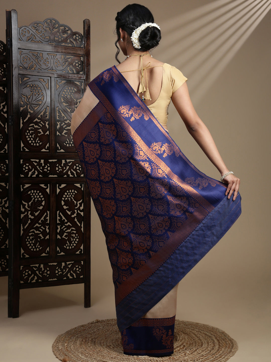 Women Sandal Tissue Saree with Navy Border TS60
