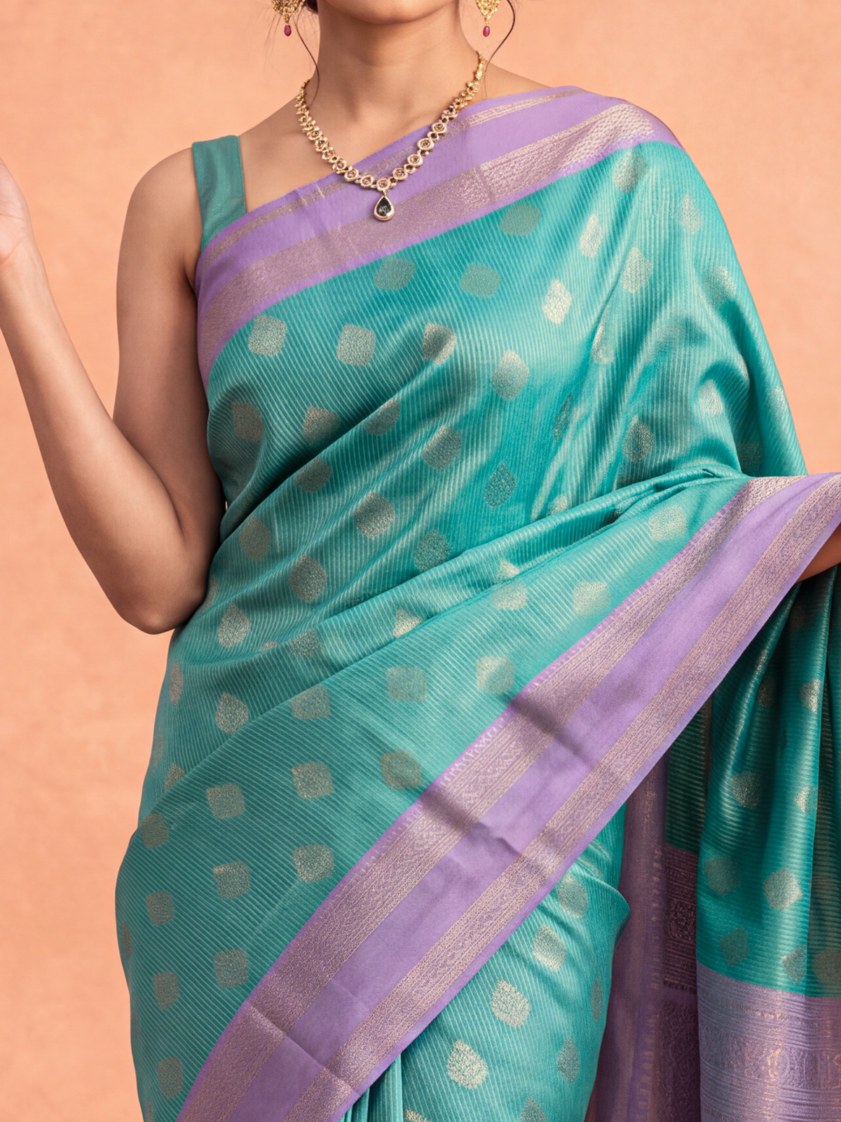 Women Art Silk Green with Purple Saree ASS155