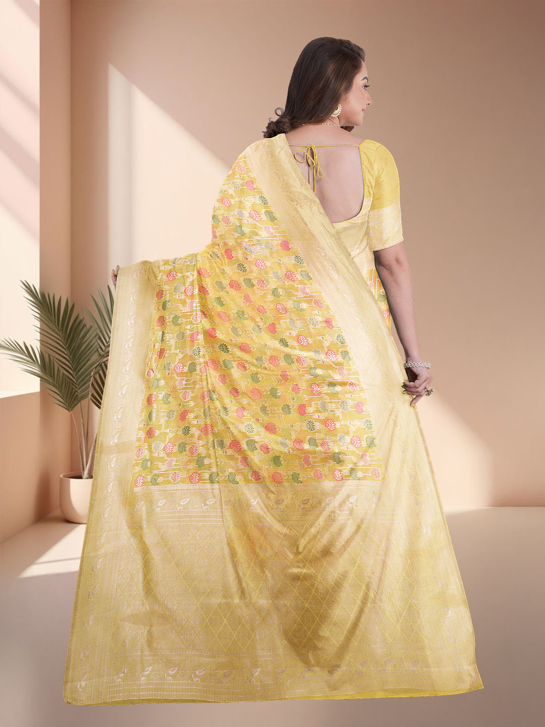Women Yellow Art Silk Printed Saree ASS82