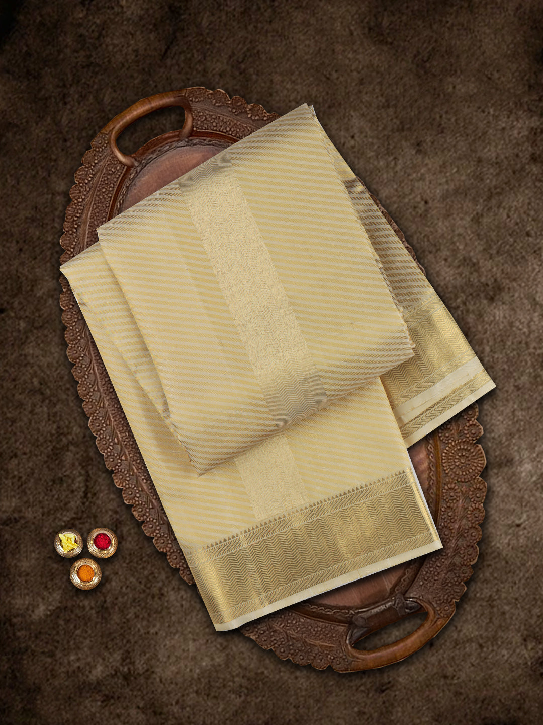 Men Pure Silk Dhoti & Towel Set with 2-gram Gold Jari Border Amirtham