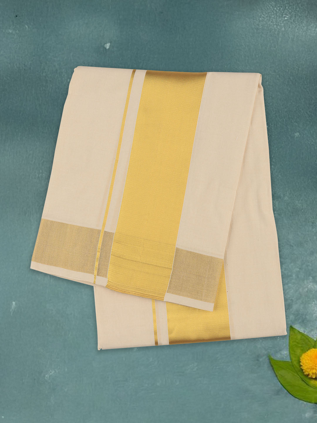 Men Premium Handloom Dhoti with Gold Jari Border HLM35