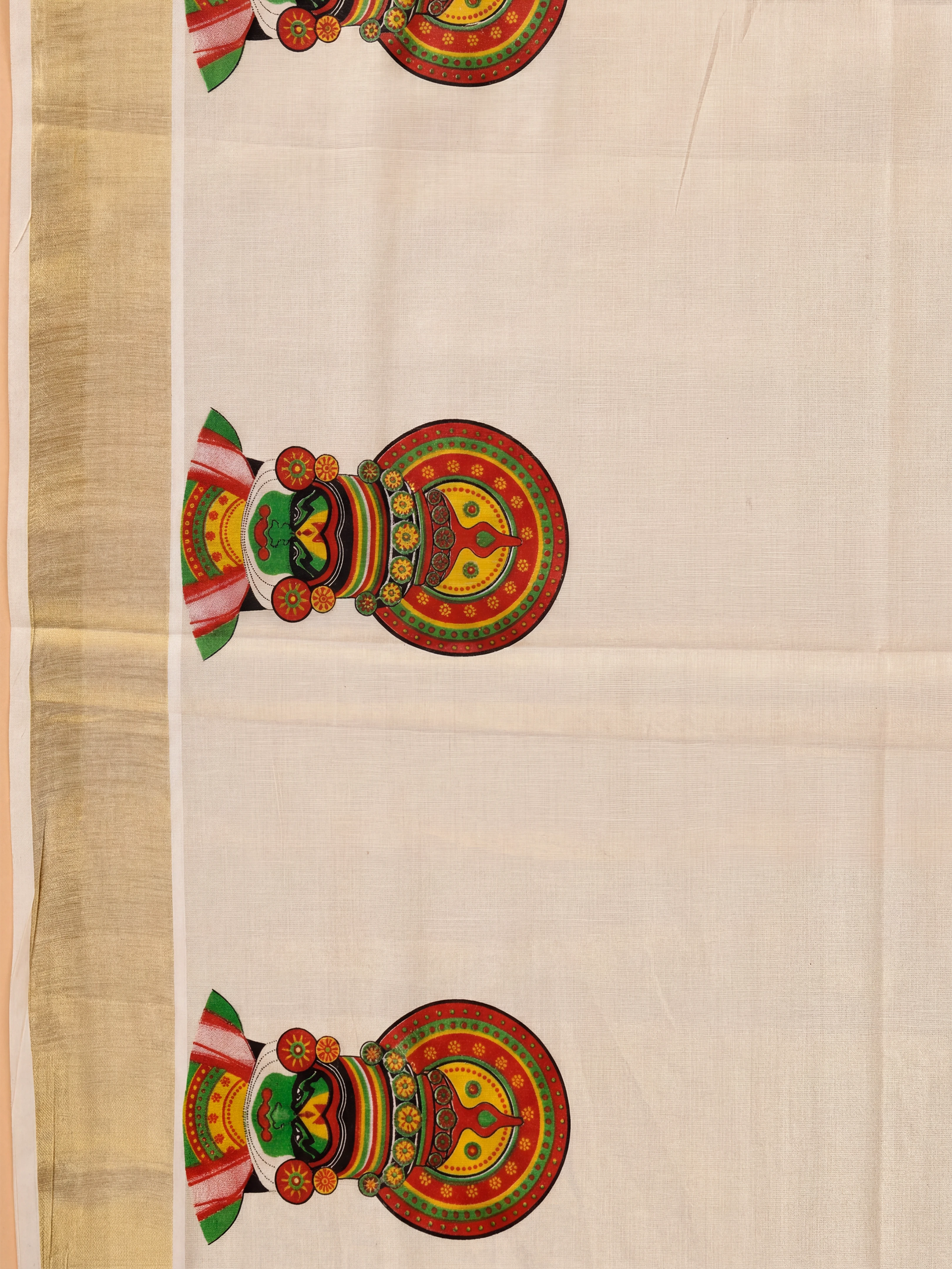Women Tissue Cream Kathakali Face Printed Kerala Saree KLS25