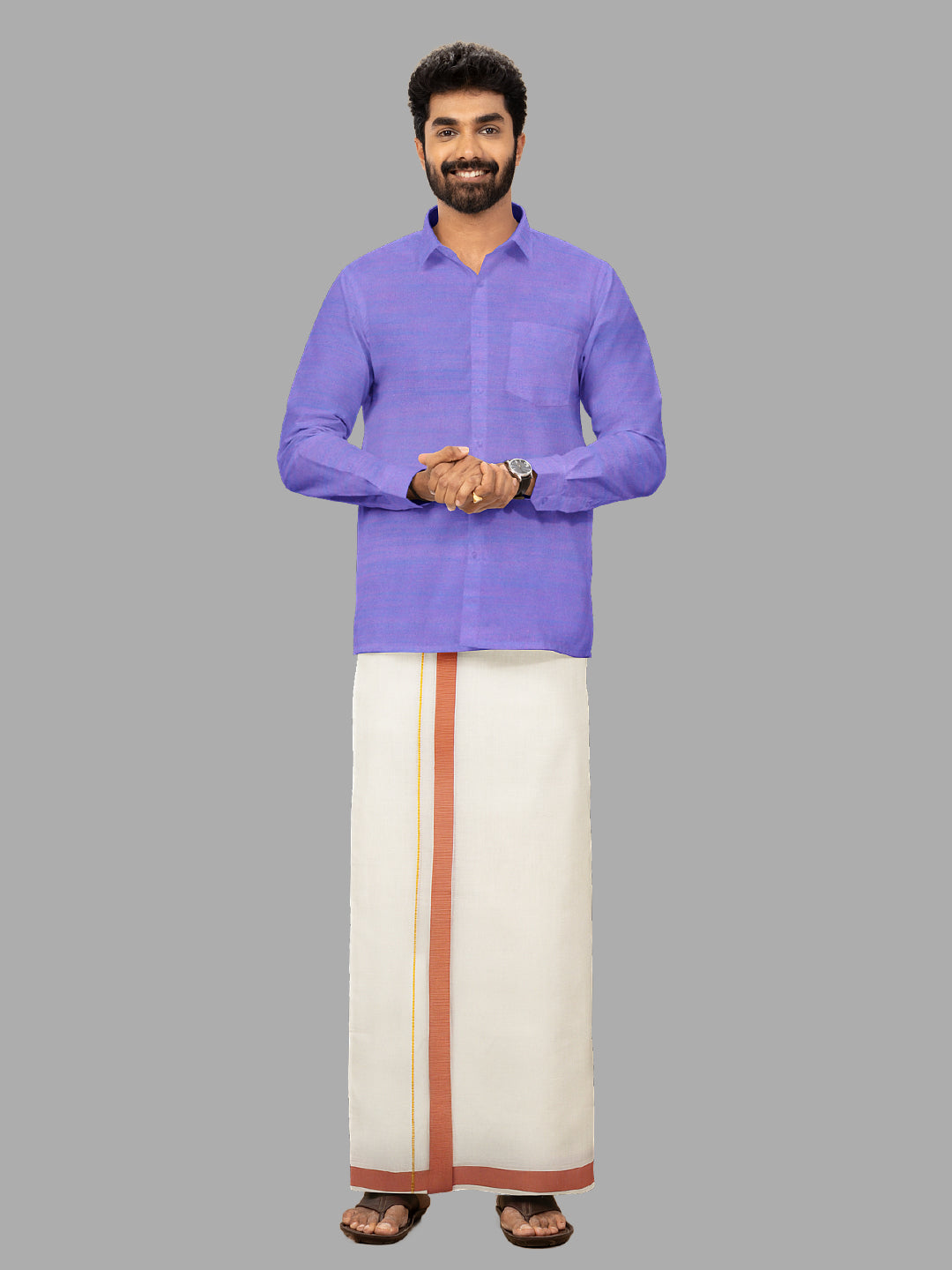 Men Brown Fancy Border Kora Dhoti Lark SPL LS05