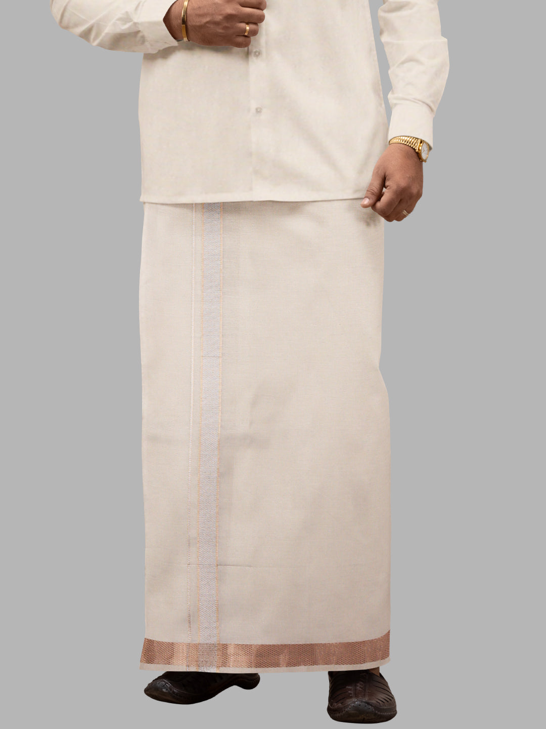 Men Tissue Unstitched Shirting & Dhoti Celebrity Set Copper UFA01