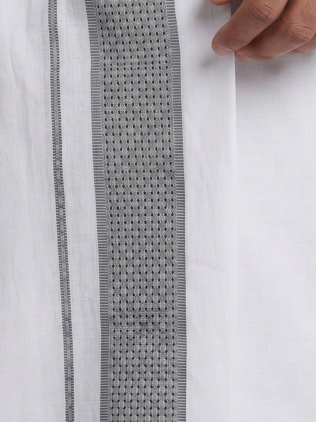 Men Greyish Blue Matching Border Dhoti With Printed Shirt Set Windsor HNJ1