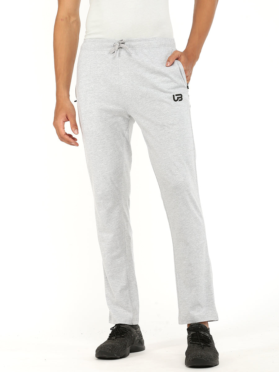 Combed Cotton Grey Melange Regular Fit Trackpants with Pockets
