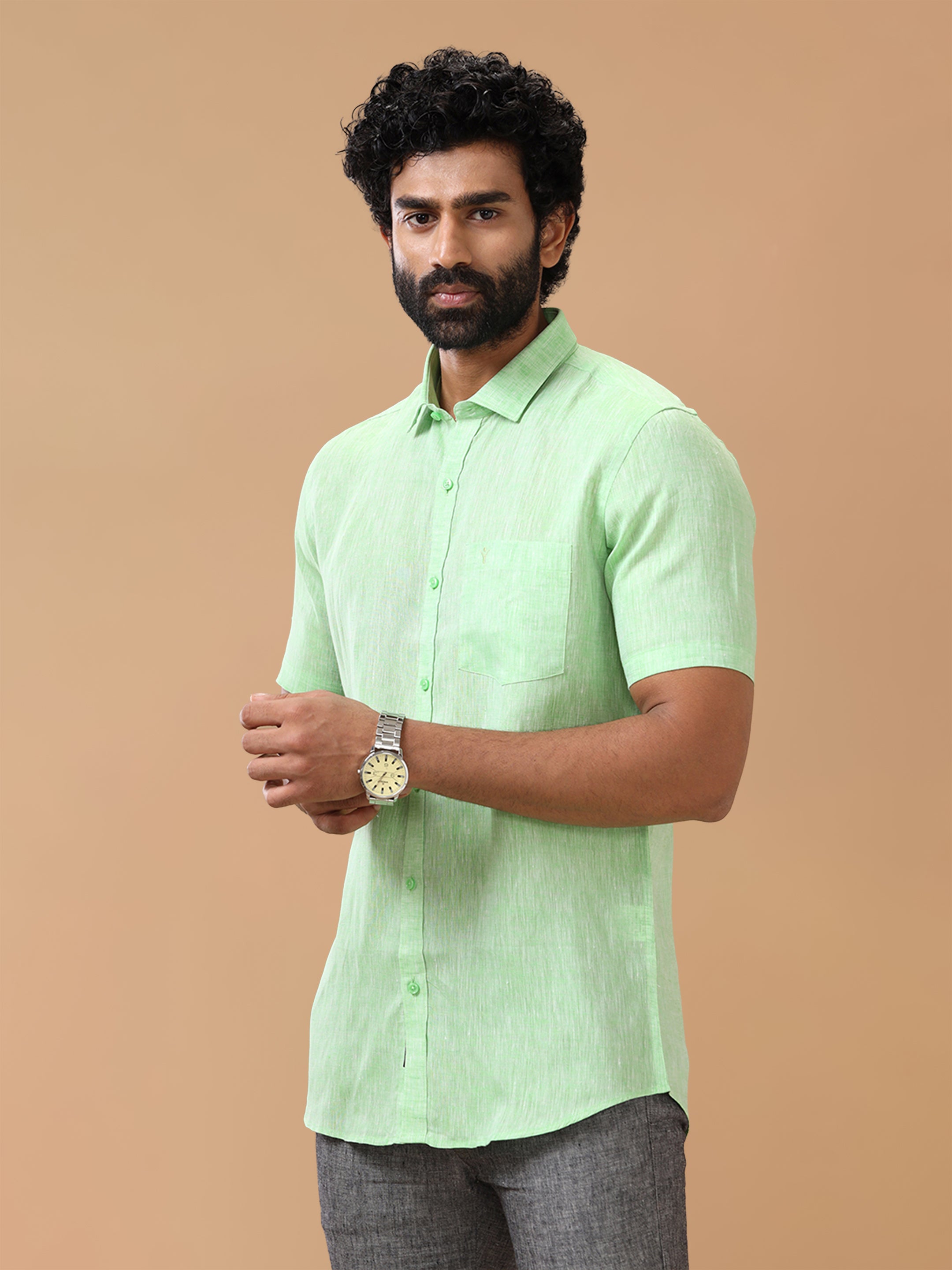 Pure Linen Pale Green Smart Fit Shirt L25