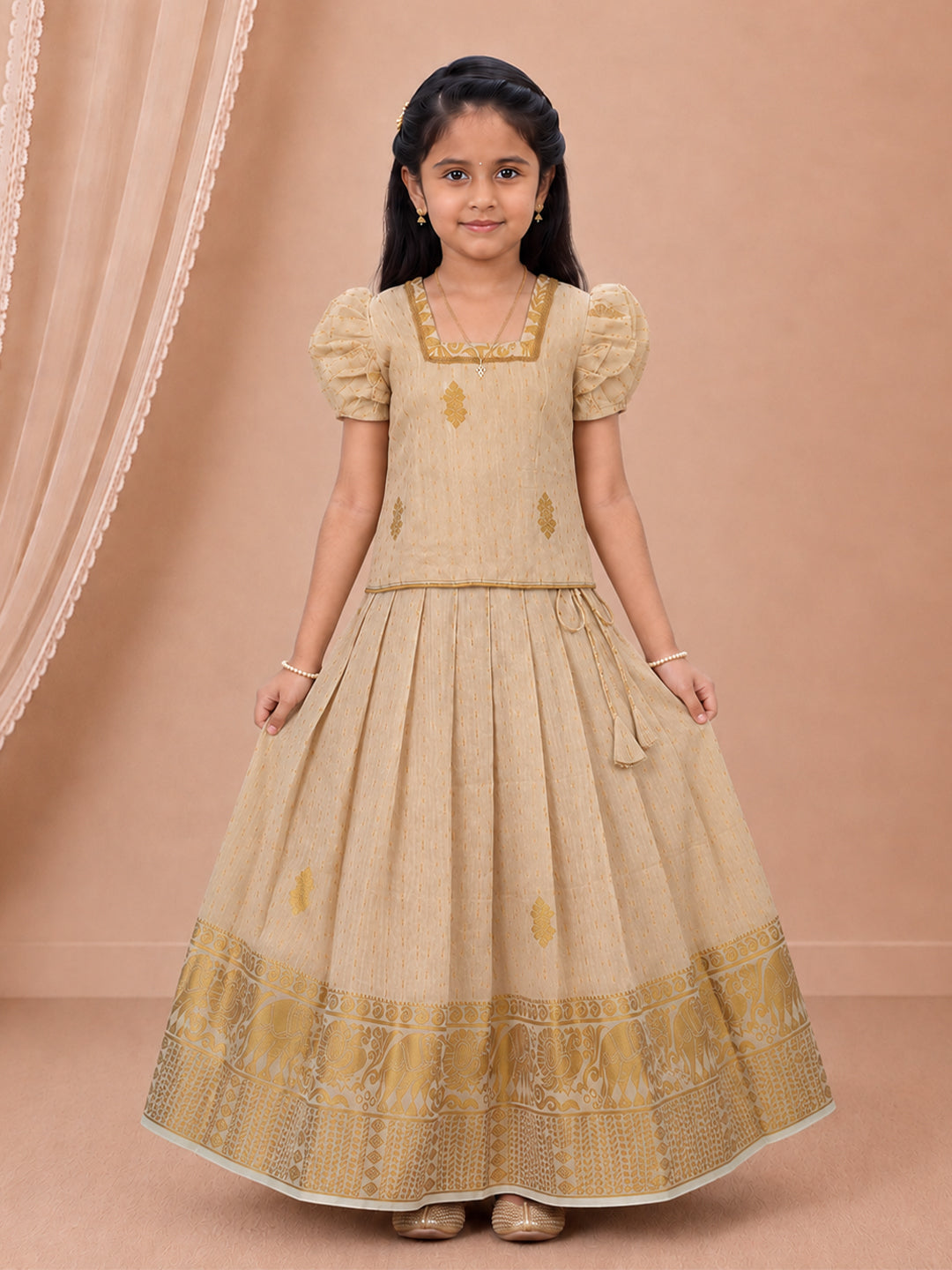 Girls Tissue Gold Pattu Pavadai Set GPS63