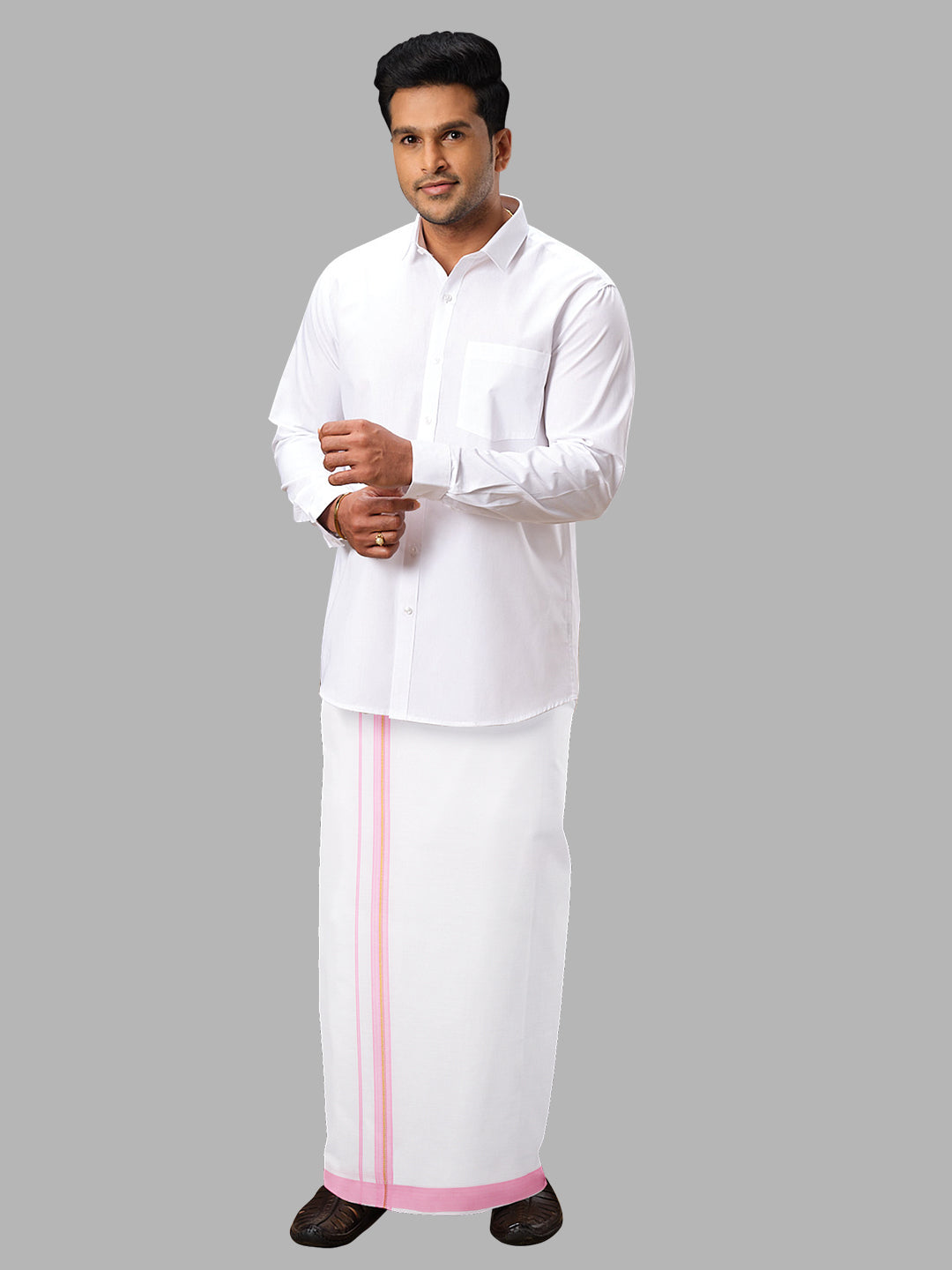 Men Pink Adjustable Pocket Dhoti with Fancy Border GACJ20