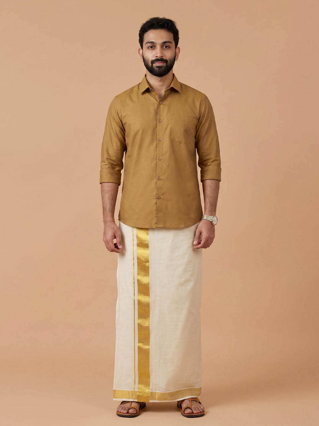 Double Layer Premium Handloom Cream Dhoti with Jari Border HLM119