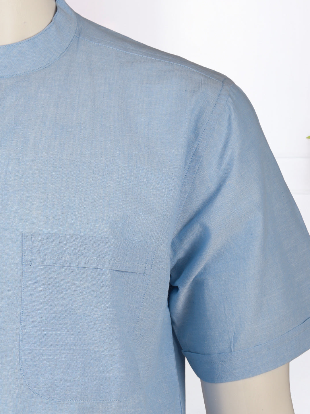 Men Cotton Short Length Plain Pocket Kurta Light Blue PC28