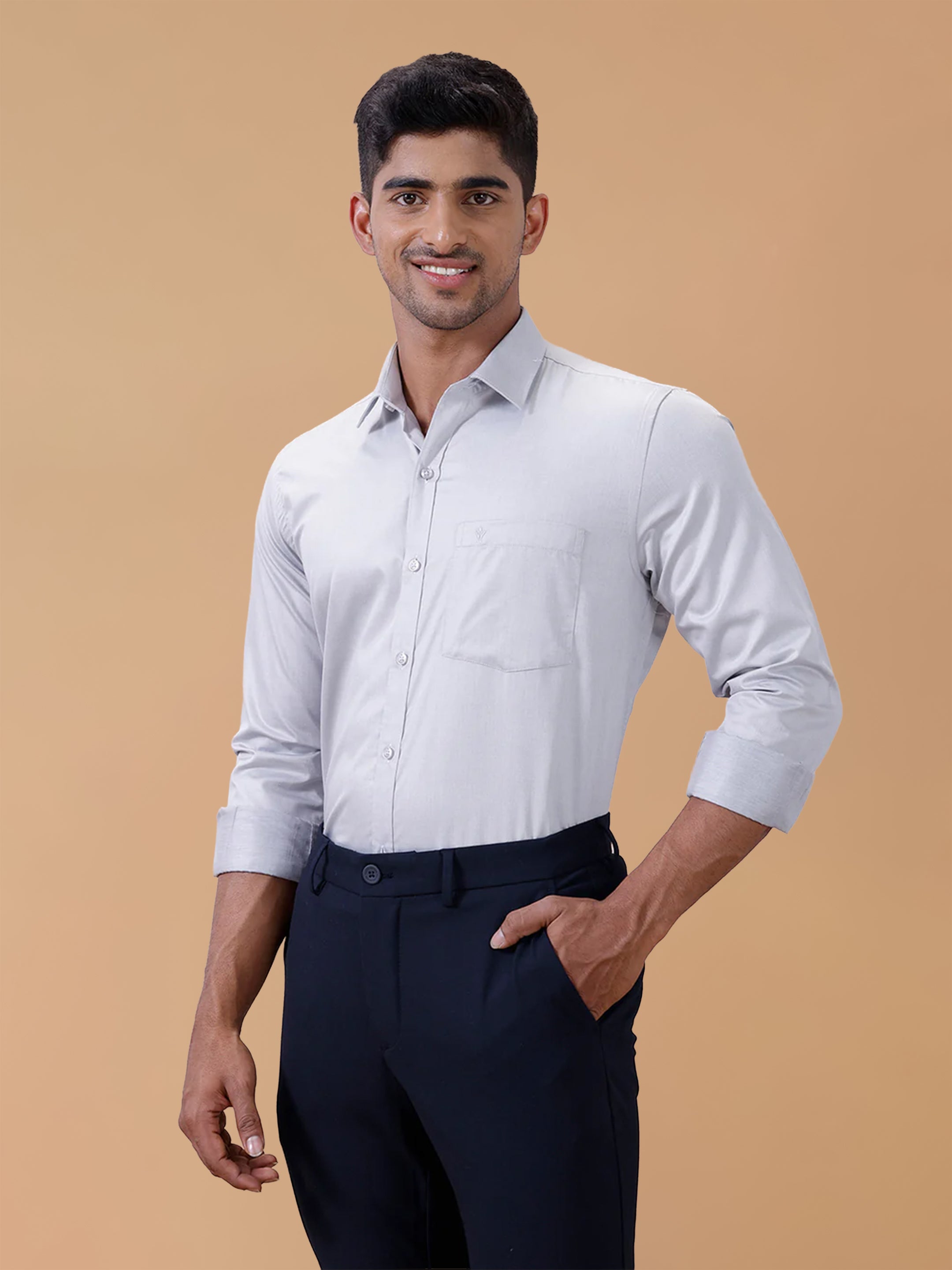 Cotton Rich LT Blue Grey Regular Fit Shirt T61 AKT6
