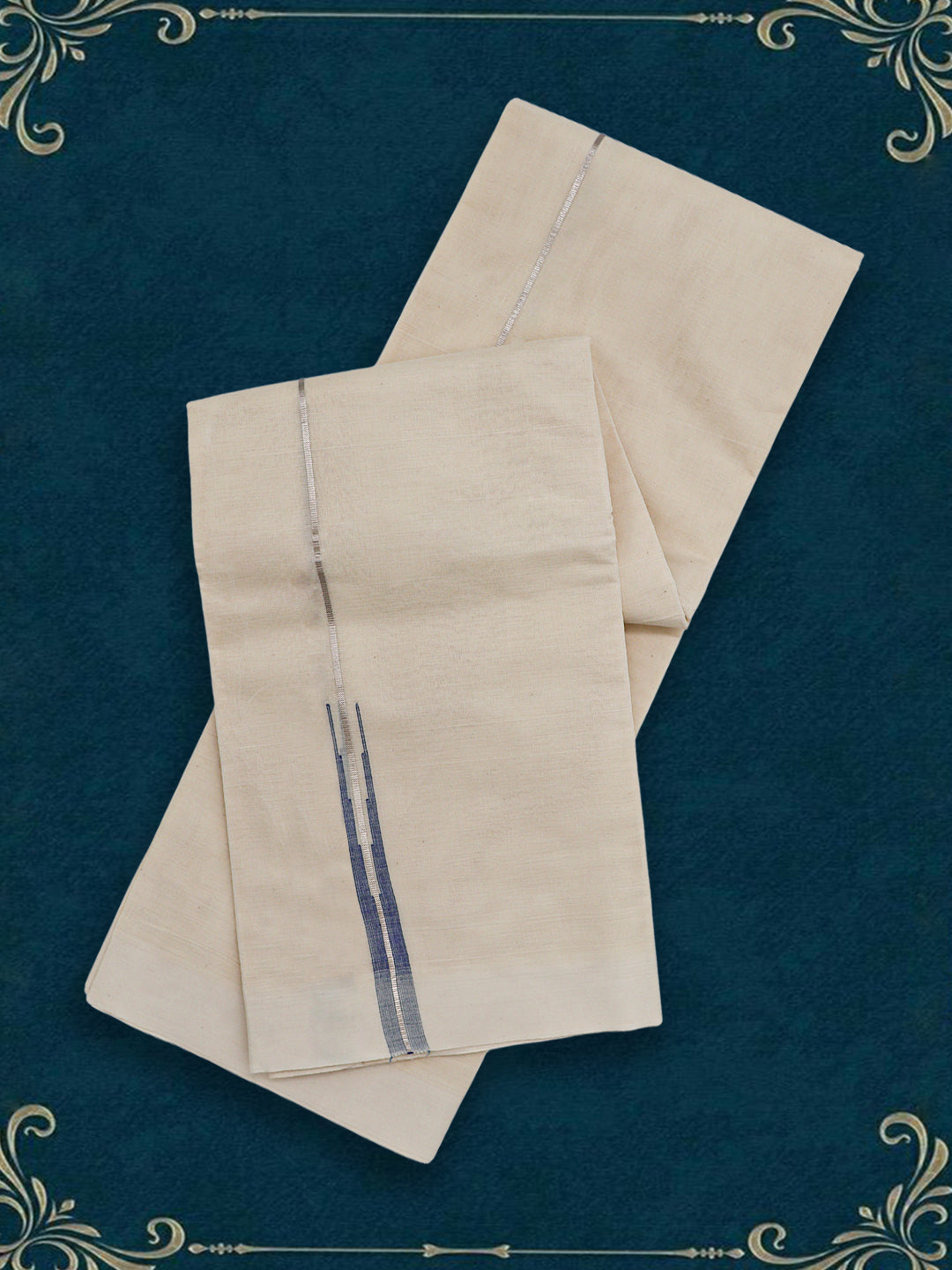 Men Premium Cotton Double Layer Cream Dhoti with Fancy Jari Border VSC02