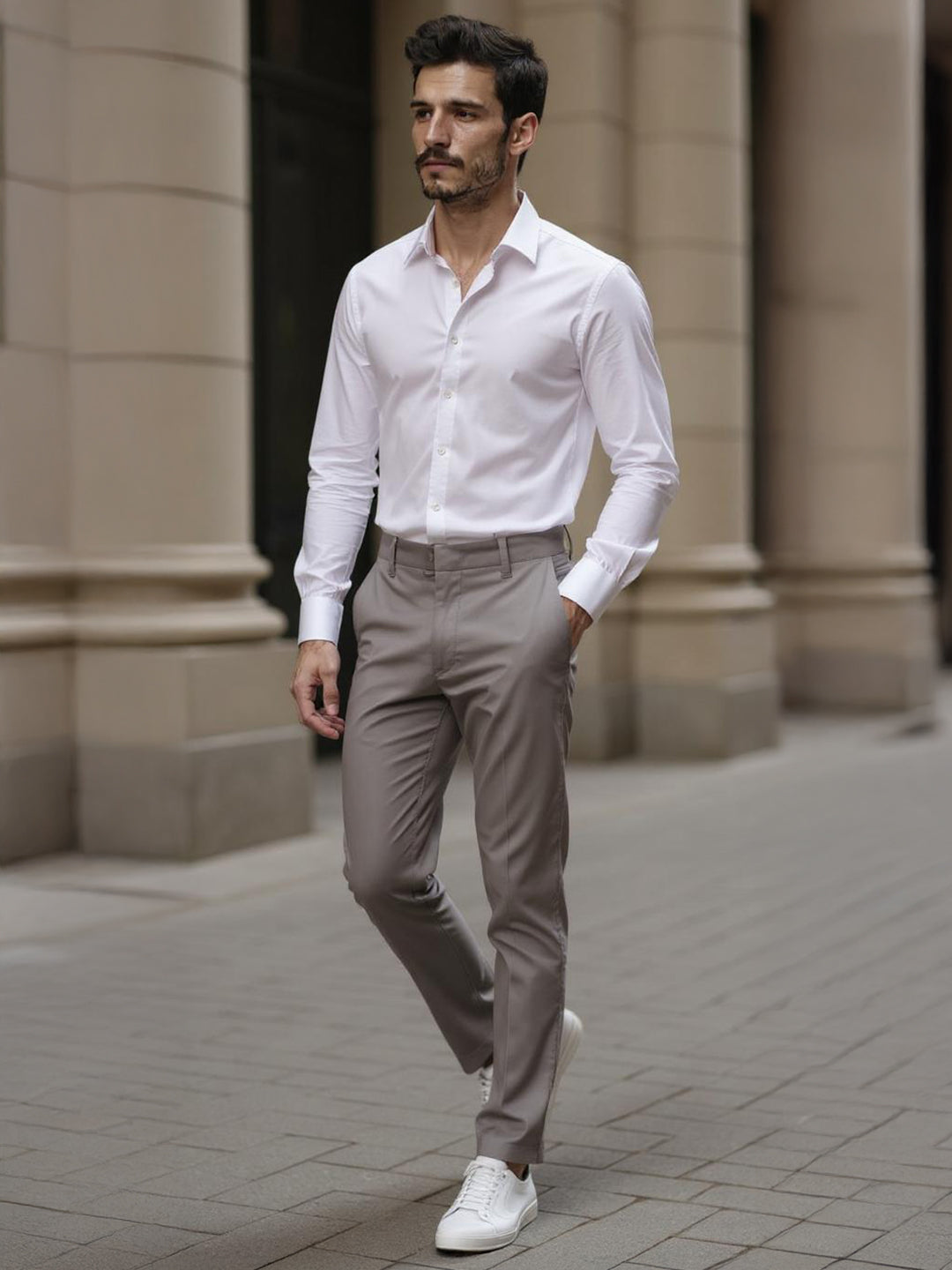 Men Cotton Lycra Grey Smart Fit Pant Zara