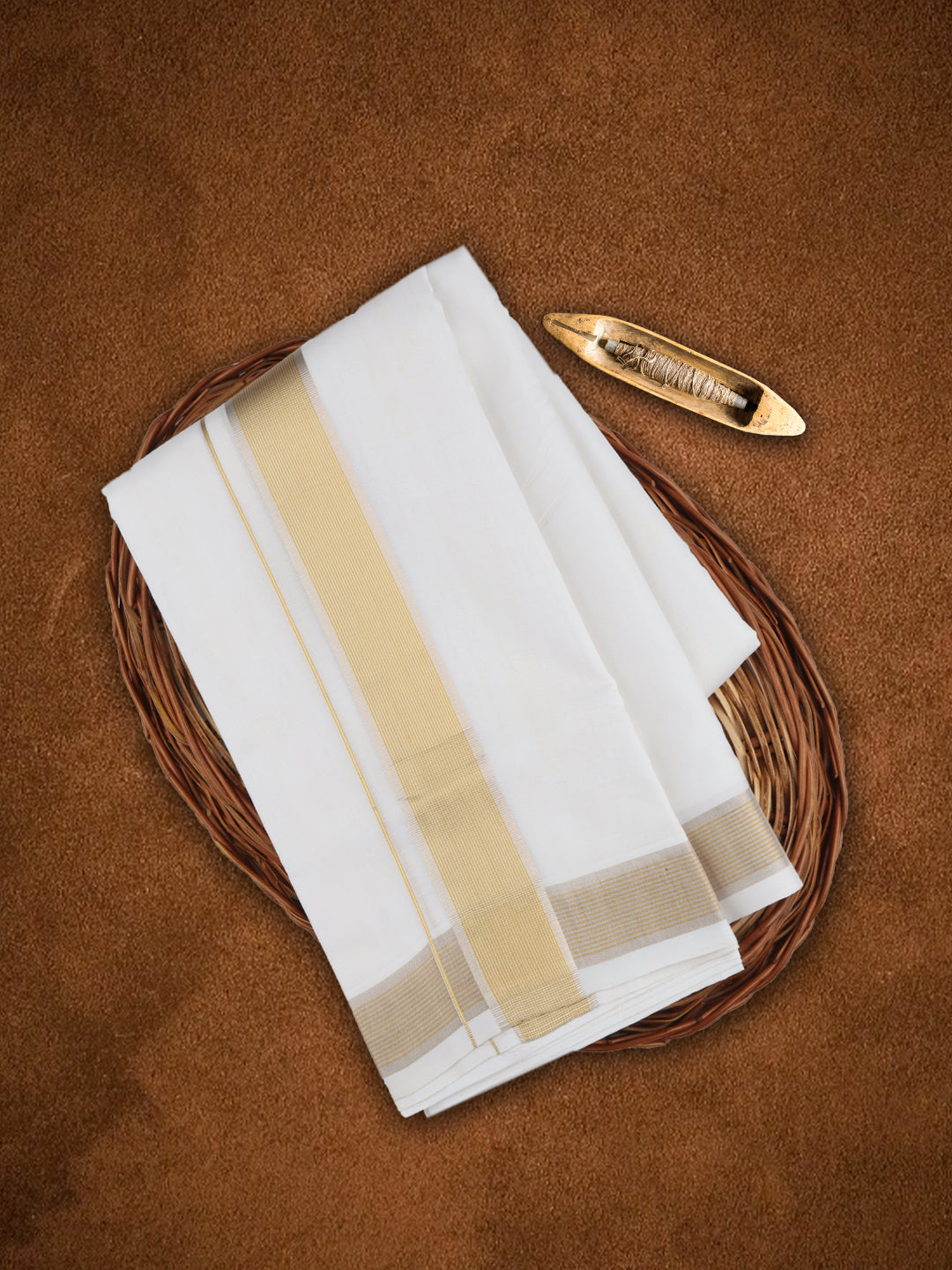 Mens Premium Handloom Dhoti Gold & Silver Jari Border HLM22