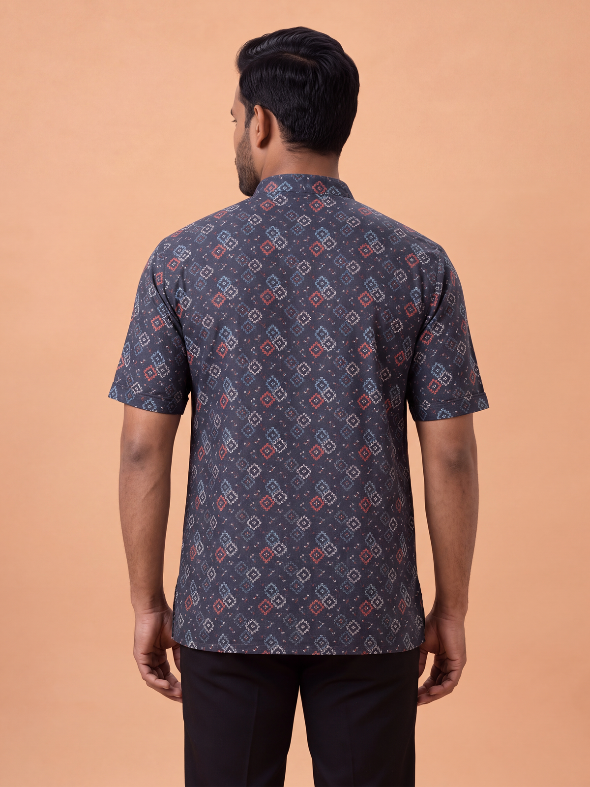 Cotton Short Length Printed Pocket Kurta Cadet Grey RI03