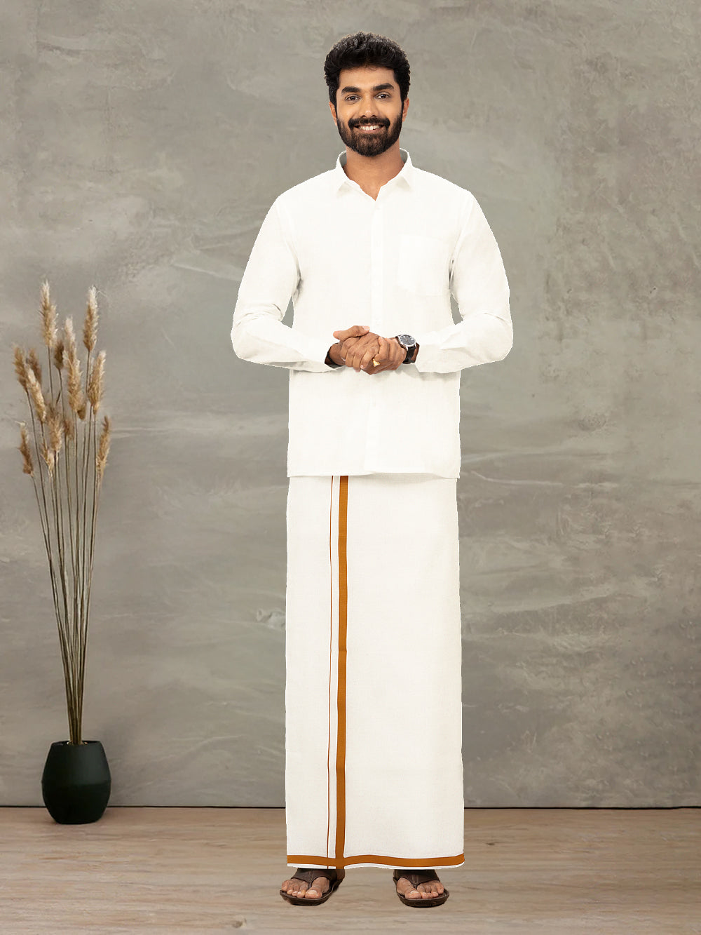 Men Kora Cotton Single Layer Dhoti with Fancy Border PK01