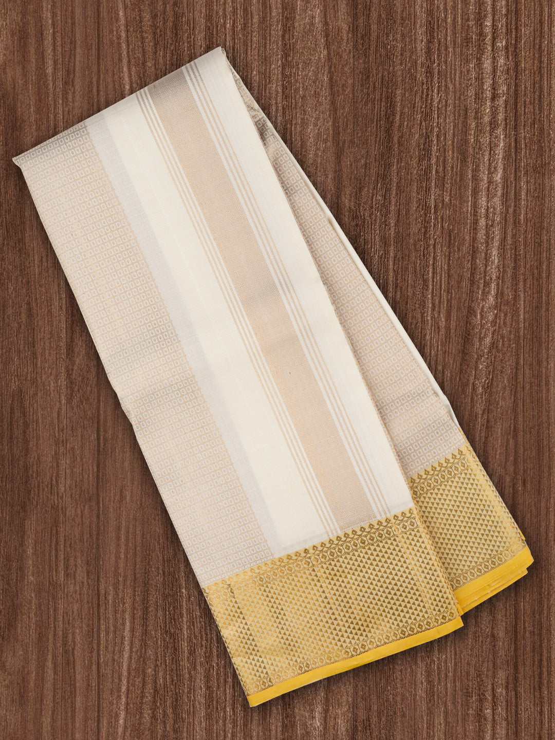 Men 100% Pure Silk 6"  Jari Gold Border Amirtham