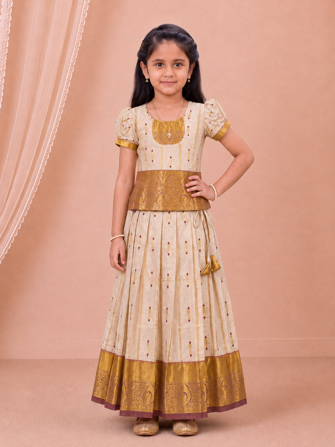 Girls Tissue Gold Pattu Pavadai Set GPS61