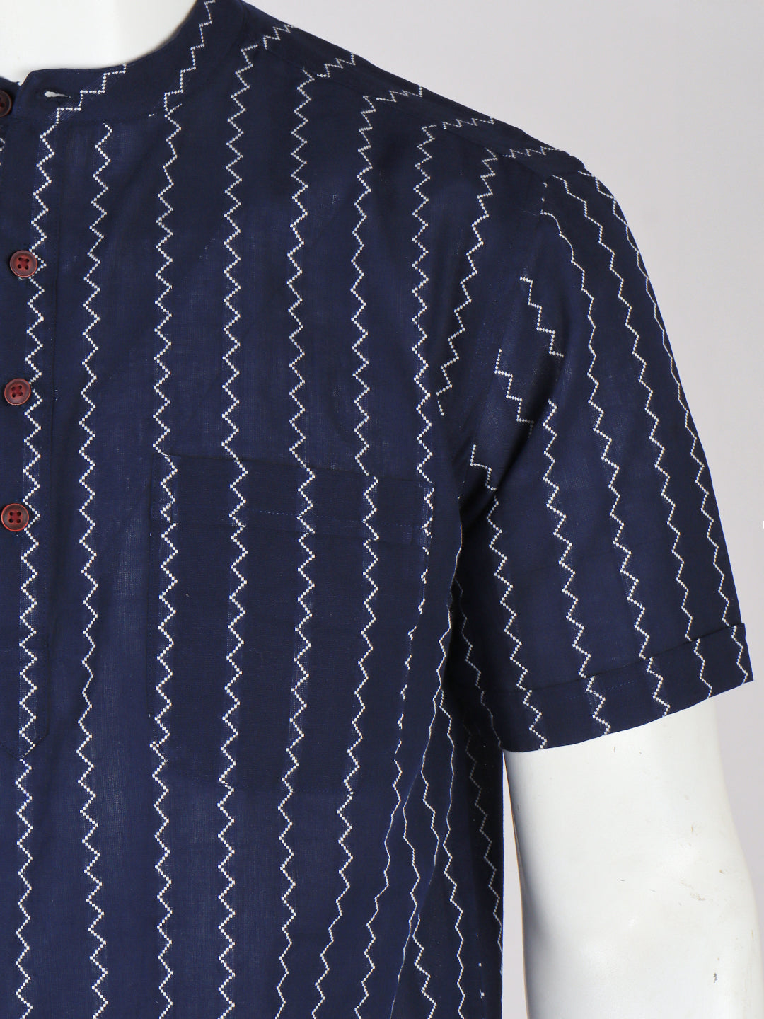 Men Cotton Short Length Striped Pocket Kurta Dark Blue PC36