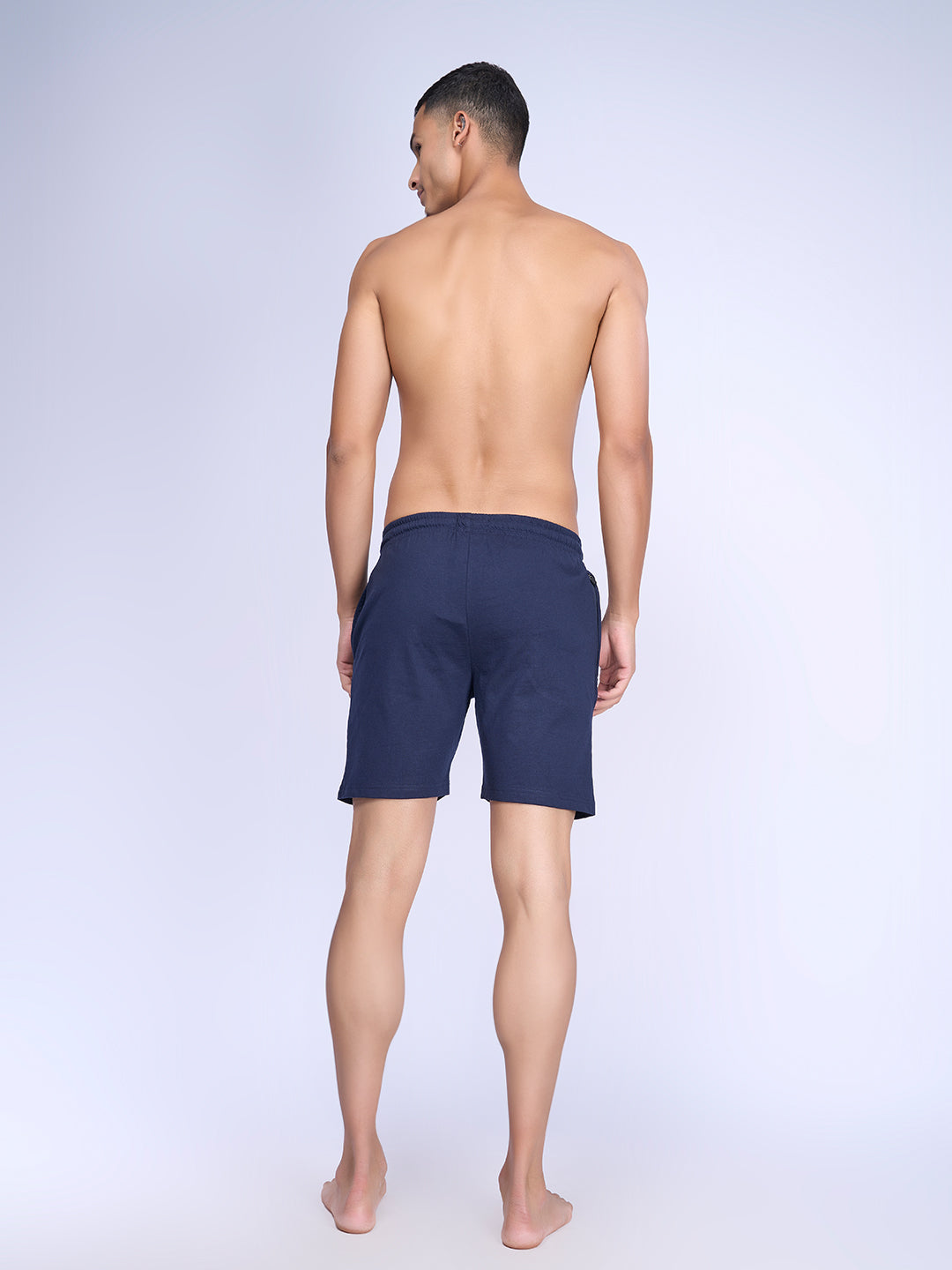 Men Combed Cotton Zipper Shorts Navy -ES2