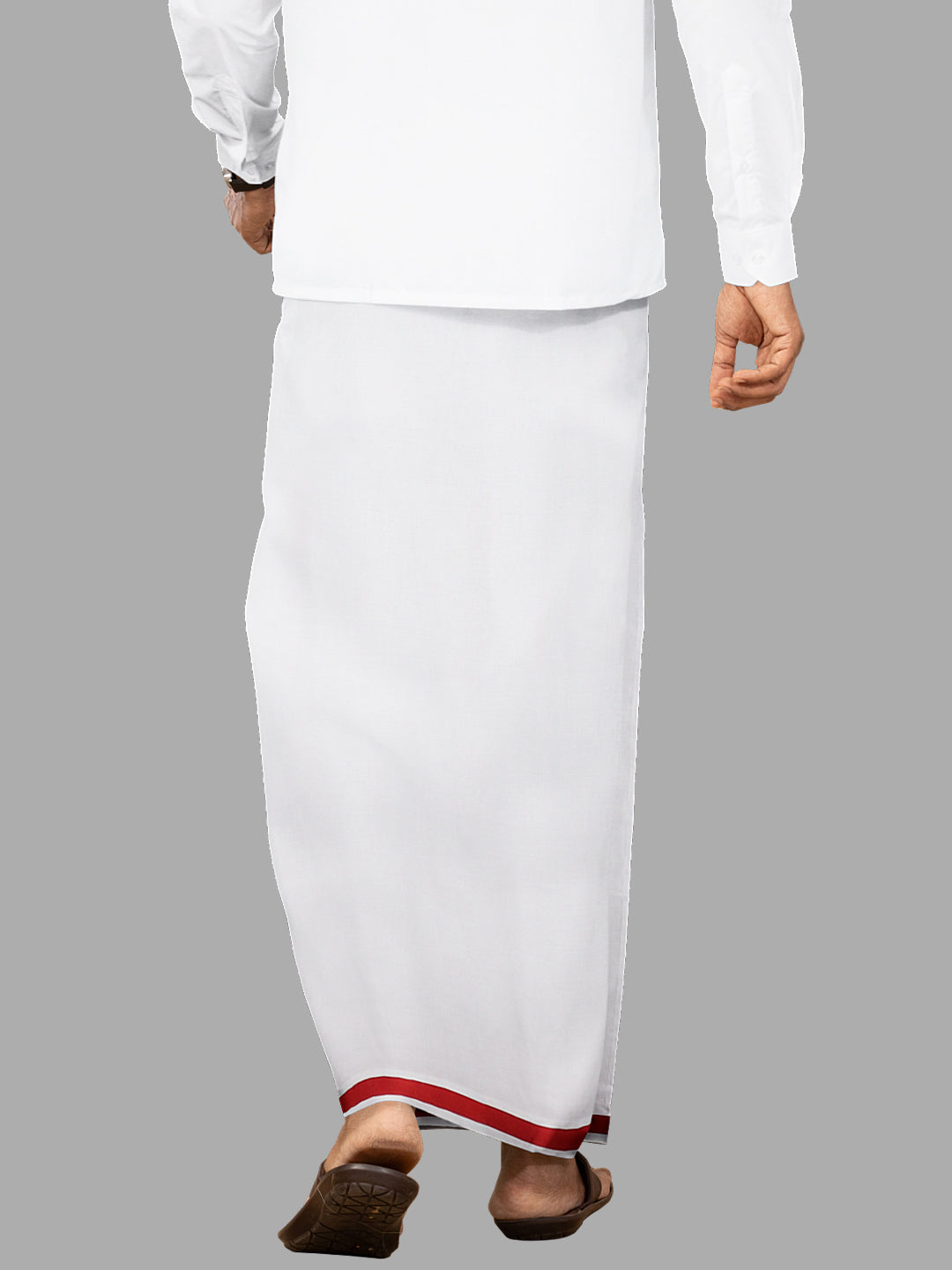 Mens Assorted Border Stitched Dhoti White Canal