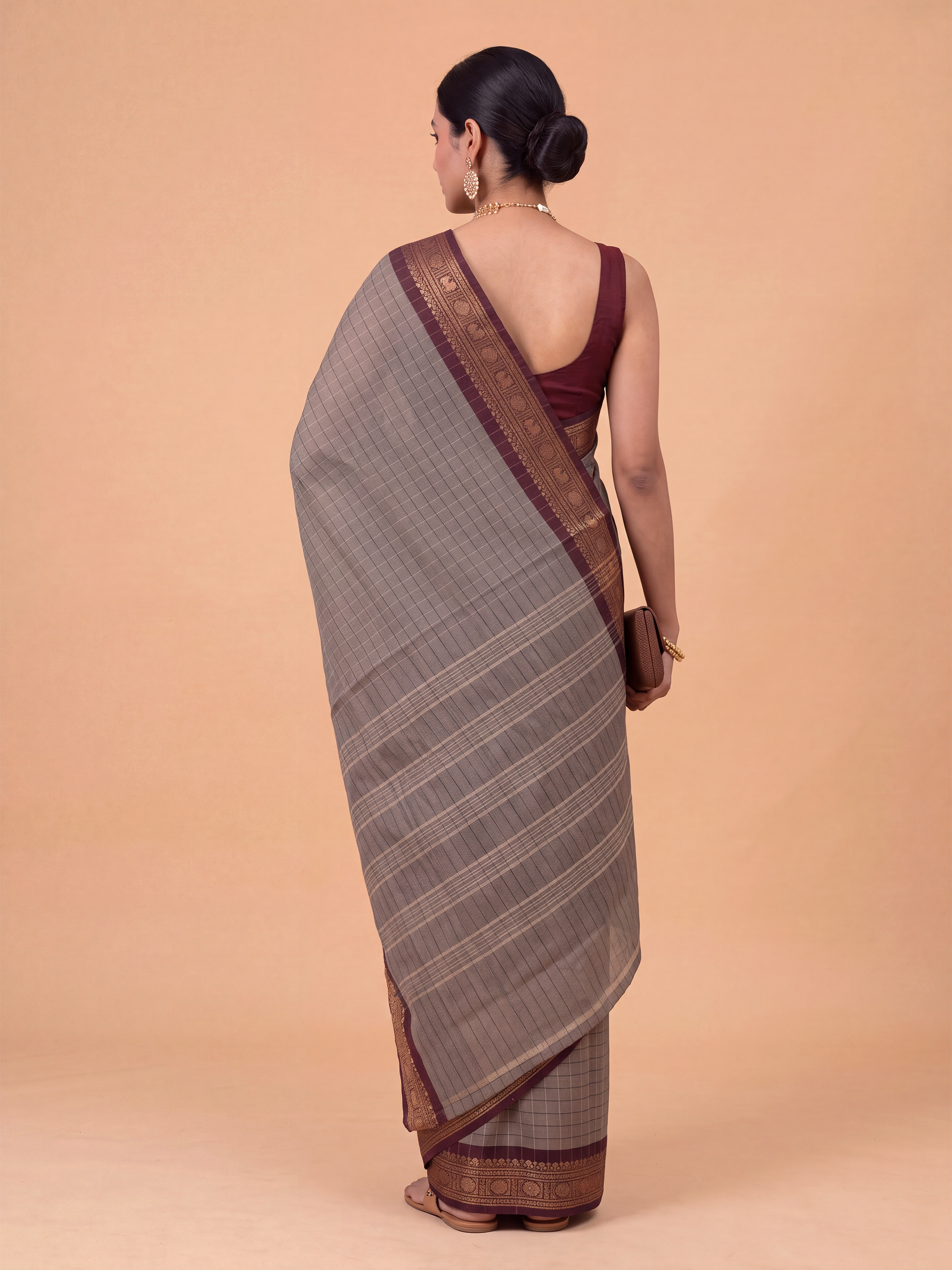 Women Chettinad Cotton Green with Brown Saree CCS03