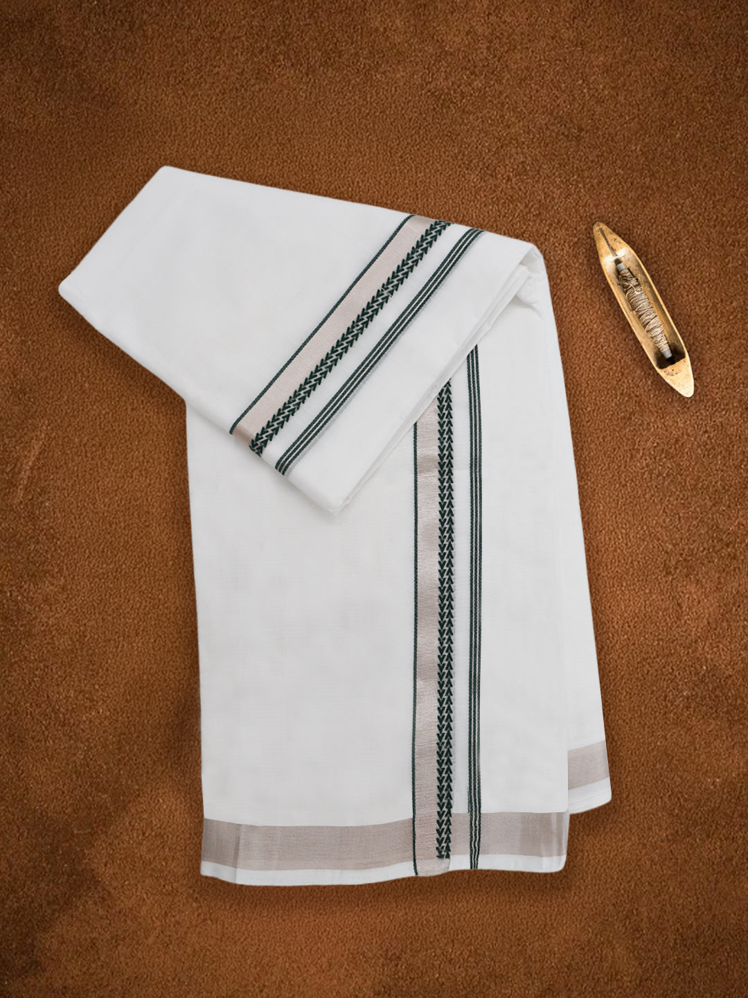 Men Premium Handloom White Dhoti with Fancy Jari Border HLM105