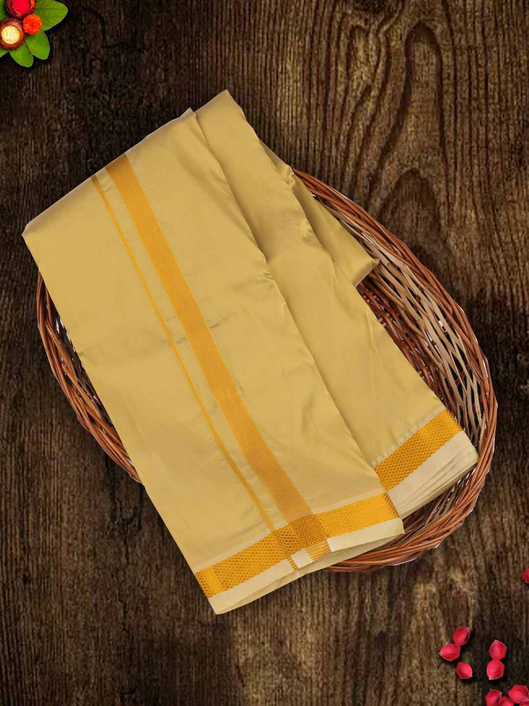 Mens Art Silk Zari Dhoti & Shirting Set Yellow Ashirwath (2 in 1)