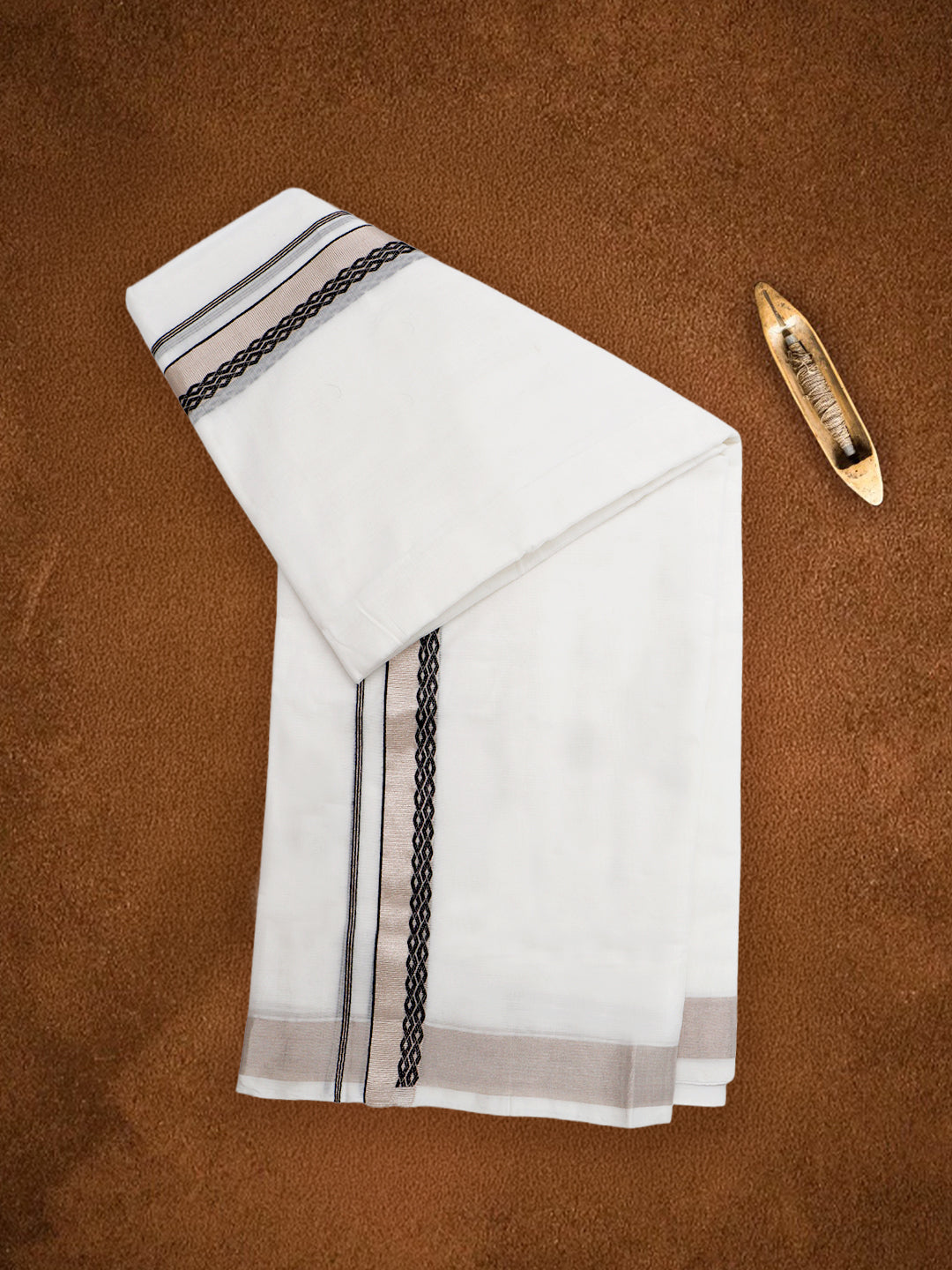 Men Premium Handloom White Dhoti with Fancy Jari Border HLM107