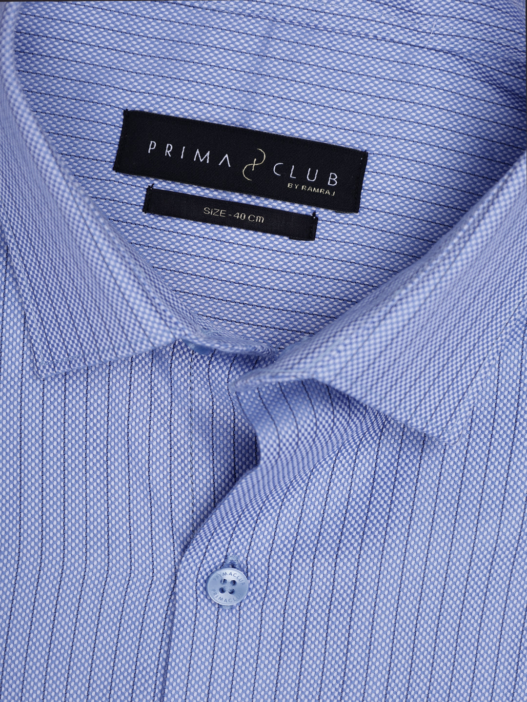 Prima Club Premium Cotton Dobby Light Blue Stripes Regular Fit Shirt SRAY1