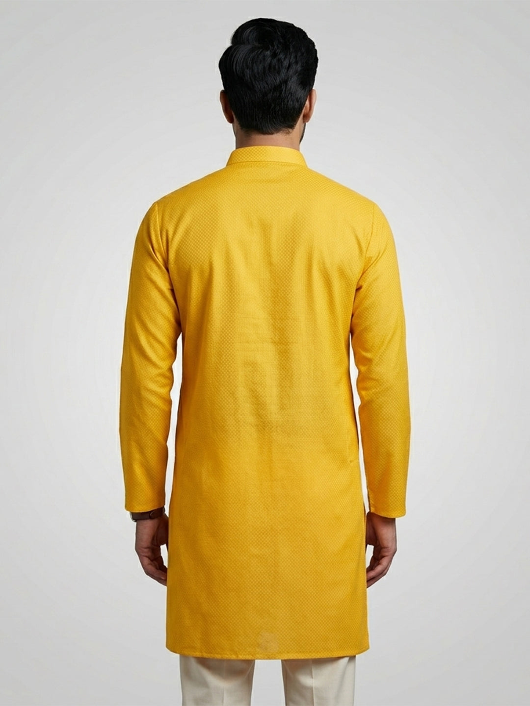 Cotton Medium Length Printed Pocket Kurta Yellow MHJ9