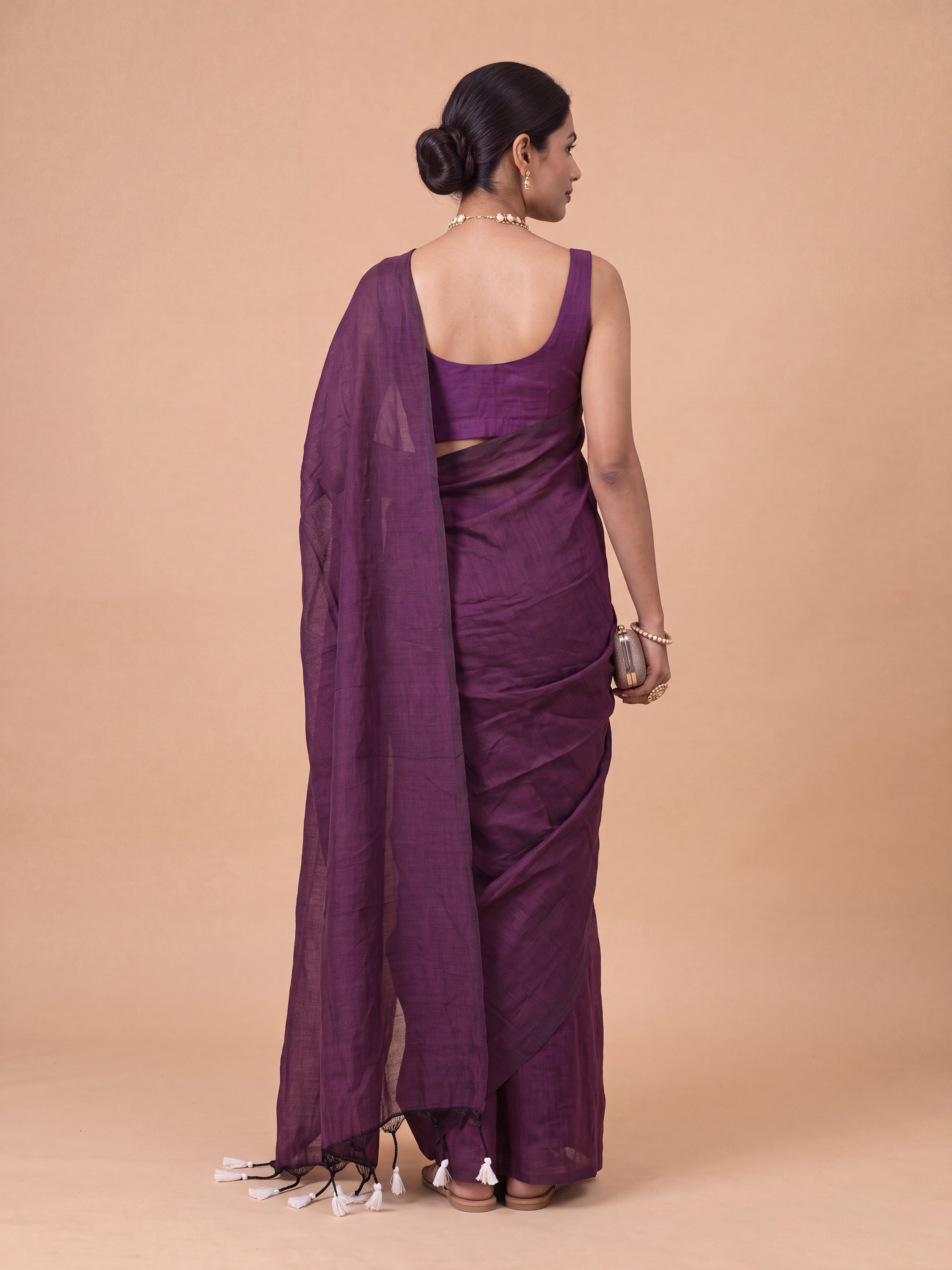 Women Pure Cotton Dark Purple Saree PCS292