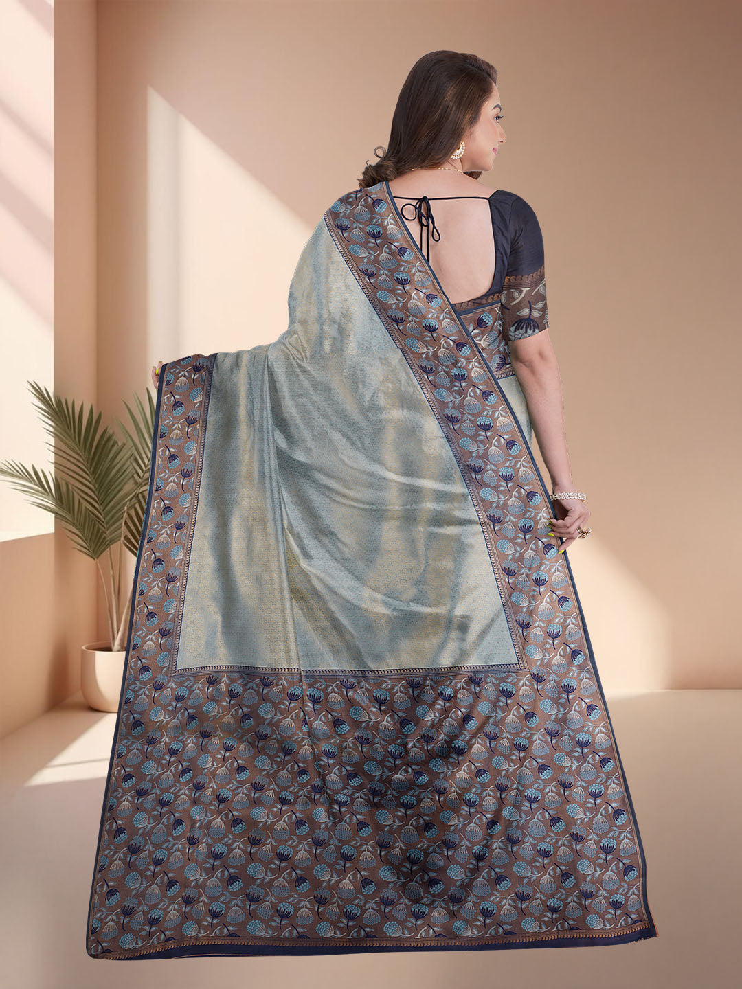 Women Cyan Blue Art Silk Printed Saree ASS76
