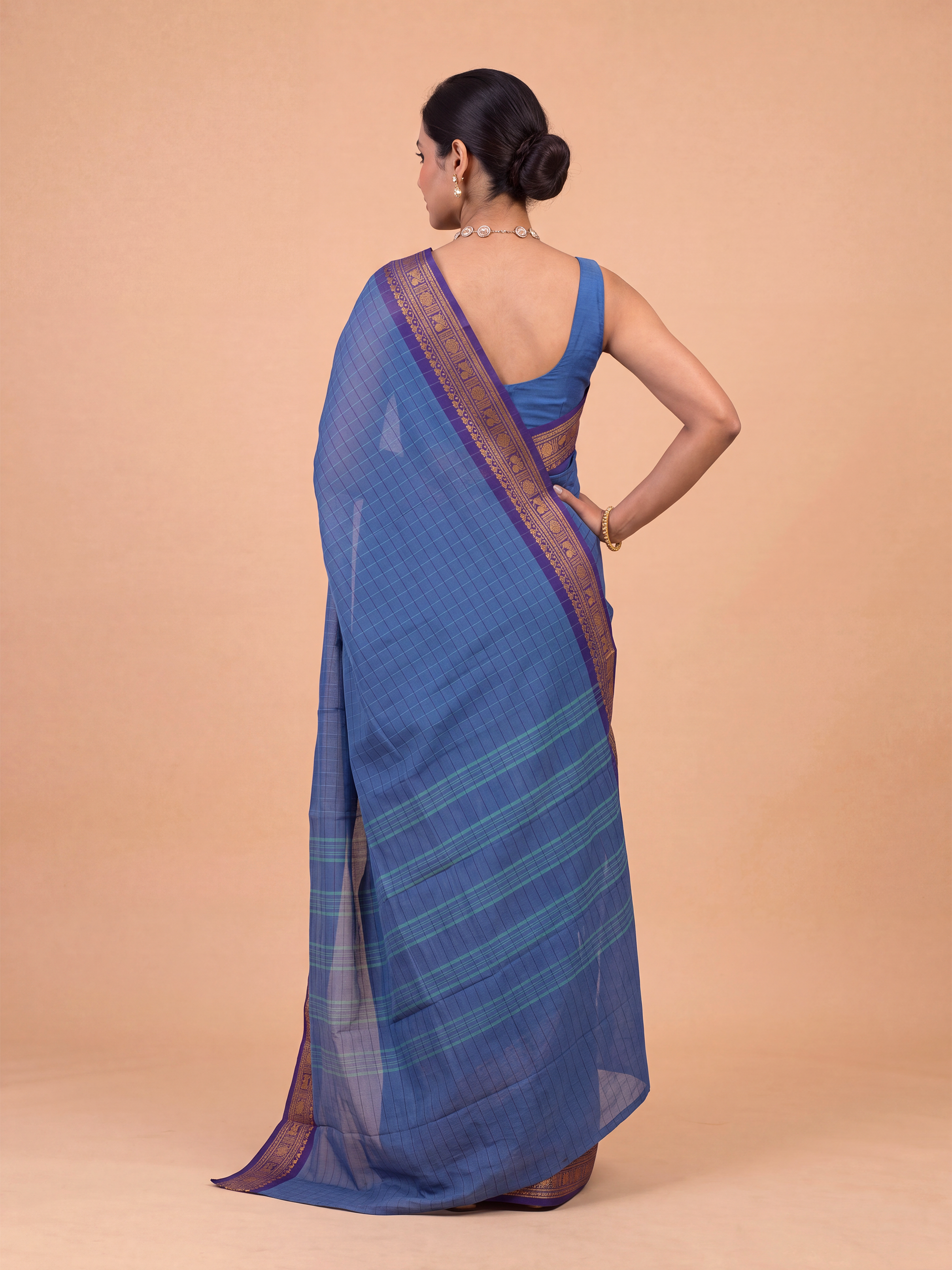 Women Chettinad Cotton Blue Saree CCS06