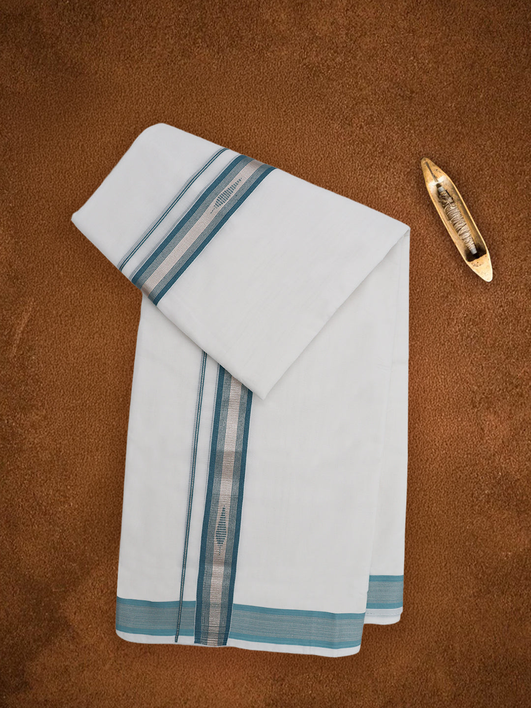 Men Premium Handloom White Dhoti with Fancy Jari Border HLM99