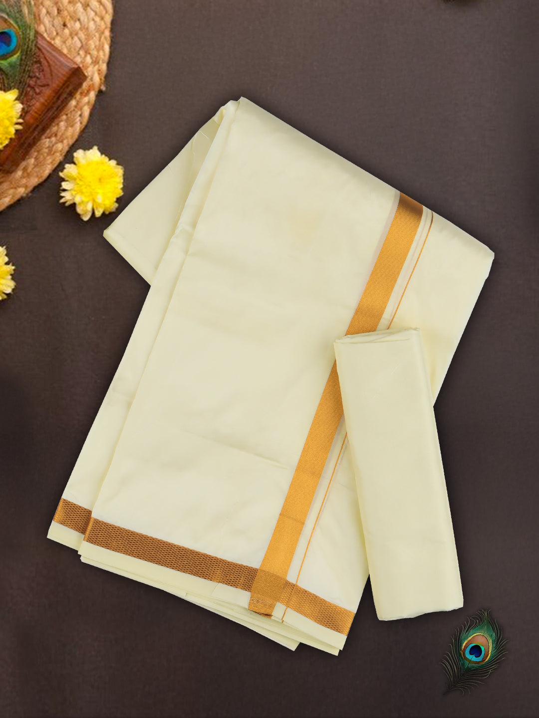 Men Art Silk Jari Dhoti & Shirting Set B.Scotch Ashirwath(3 in 1)