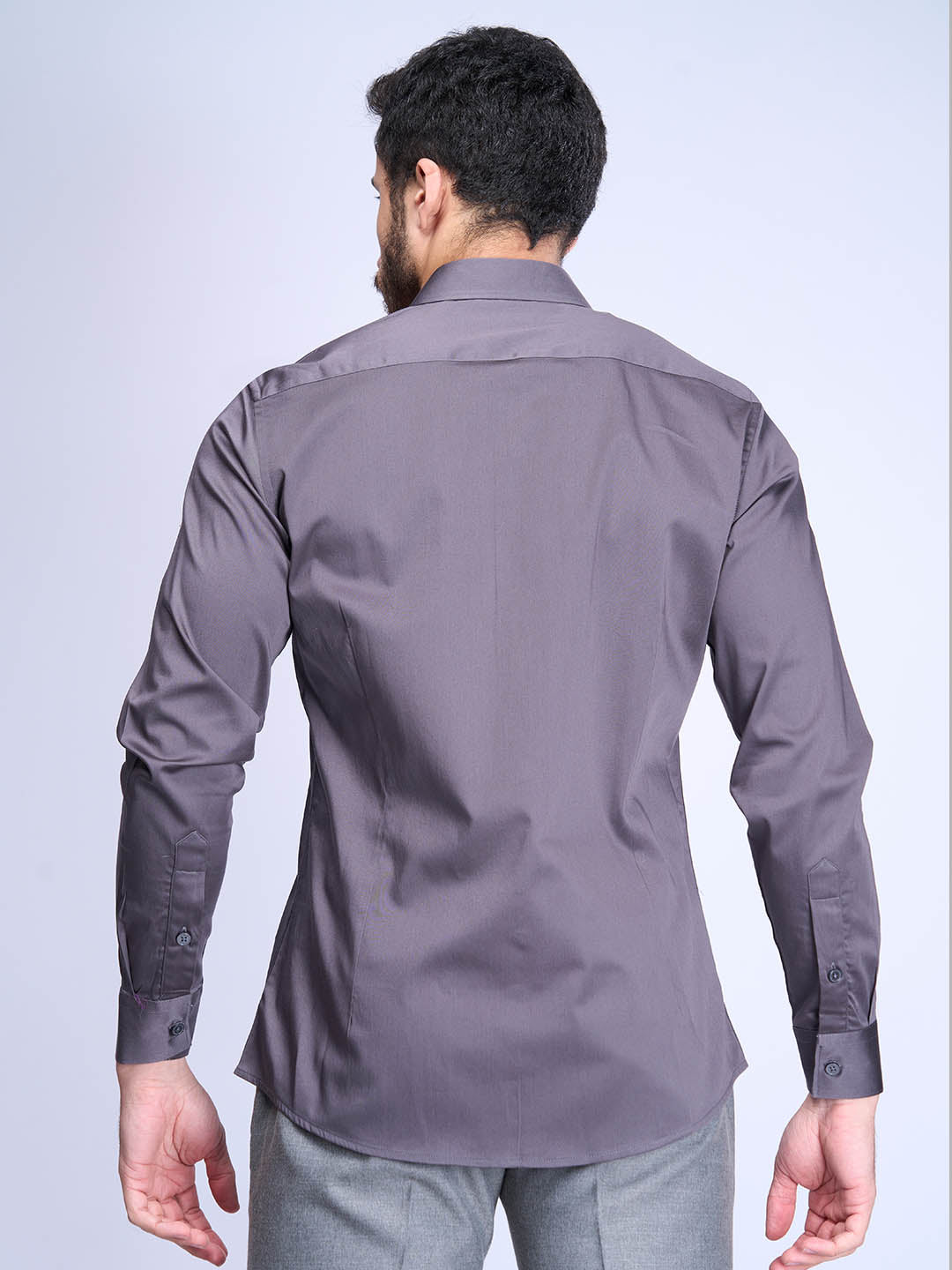 Men Slim Fit Grey Formal Full Sleeve Shirt