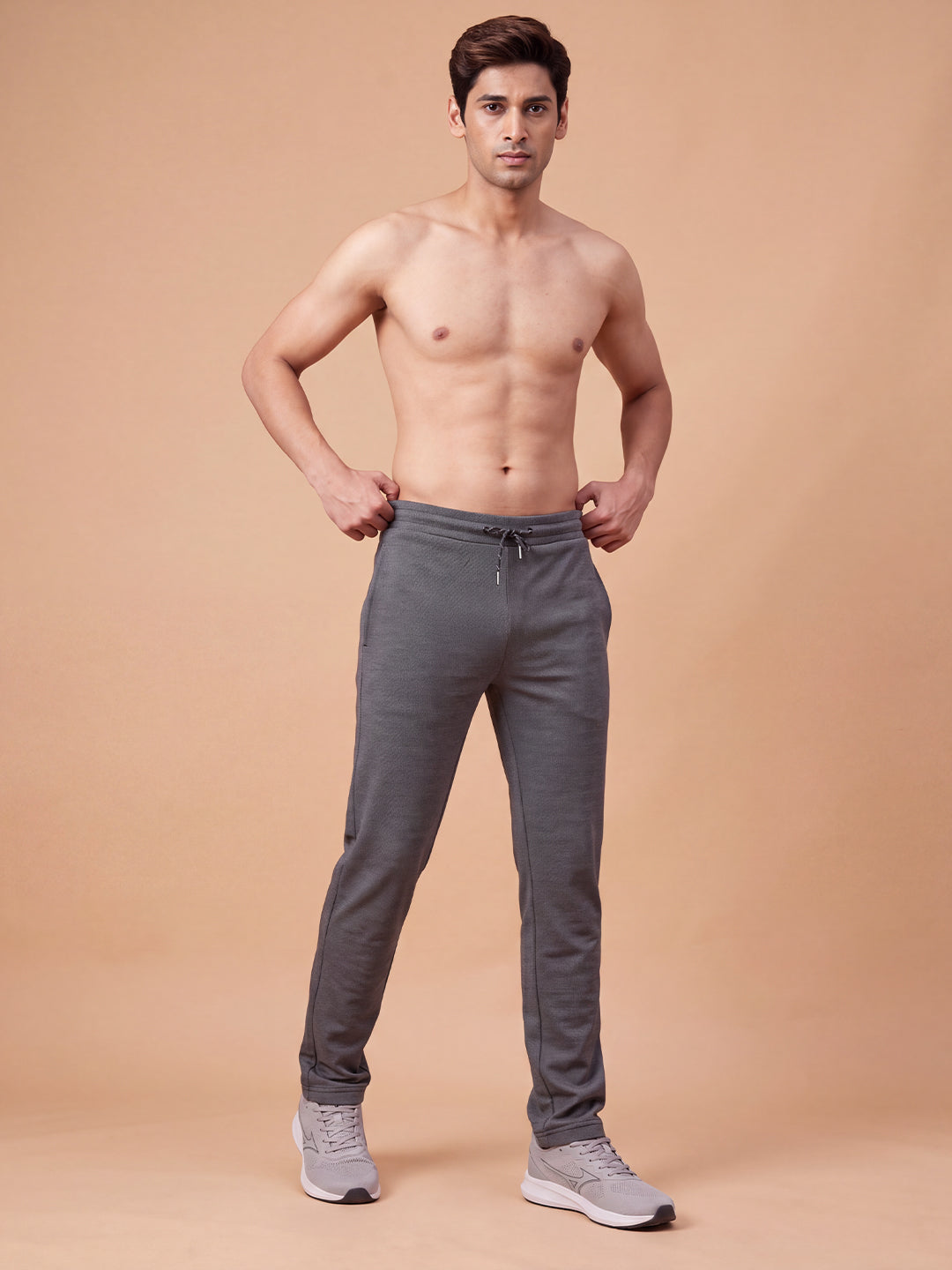 Cotton Rich Popcorn Structured Fabric Charcoal Melange Track Pants PTK4