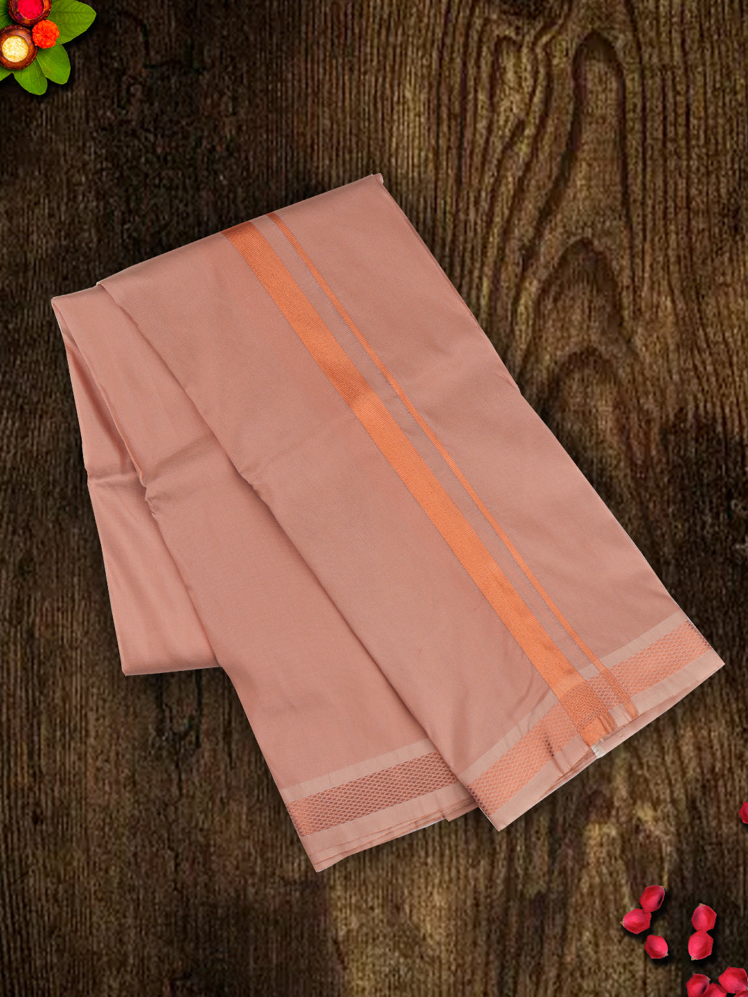 Mens Art Silk Zari Dhoti & Shirting Set Copper Ashirwath (2 in 1)