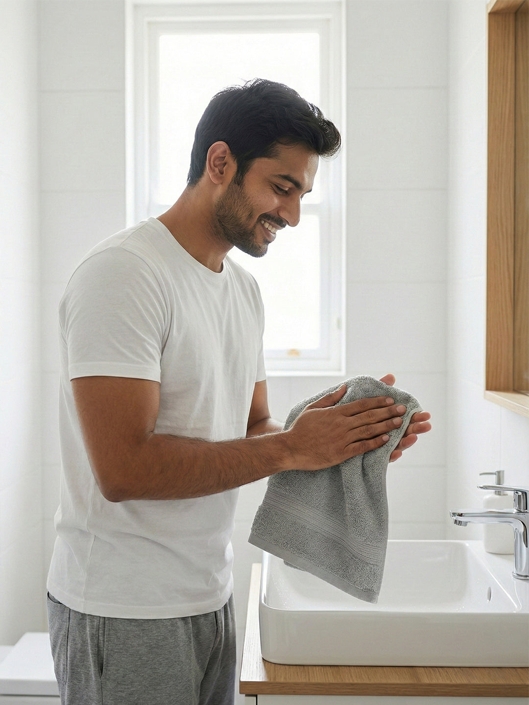 You & Me Premium Soft Terry Cotton Couple Bath, Face & Hand Towels Silver (Pack Of 6)