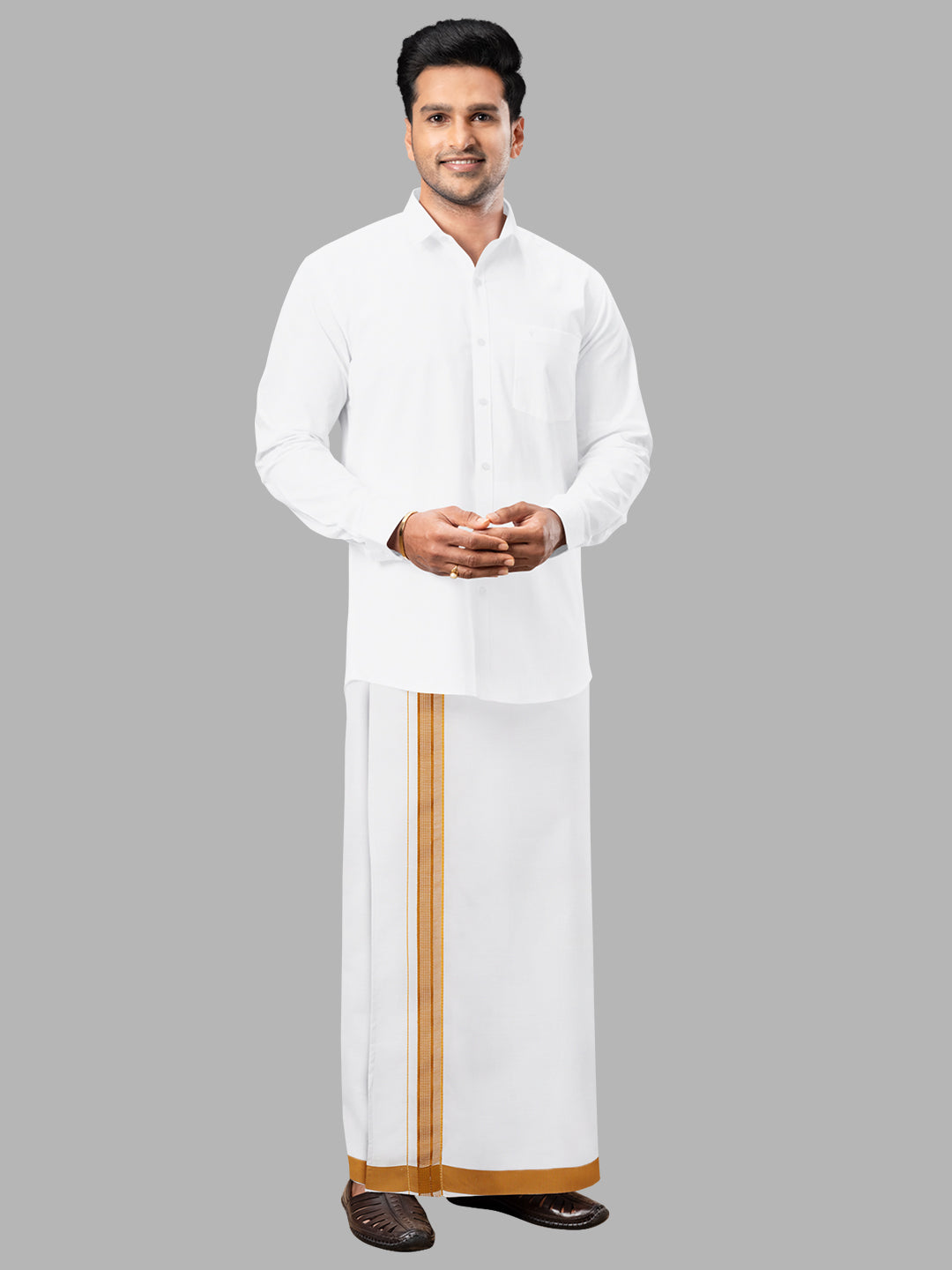 Men Brown Adjustable Pocket Dhoti with Fancy Border GACJ17