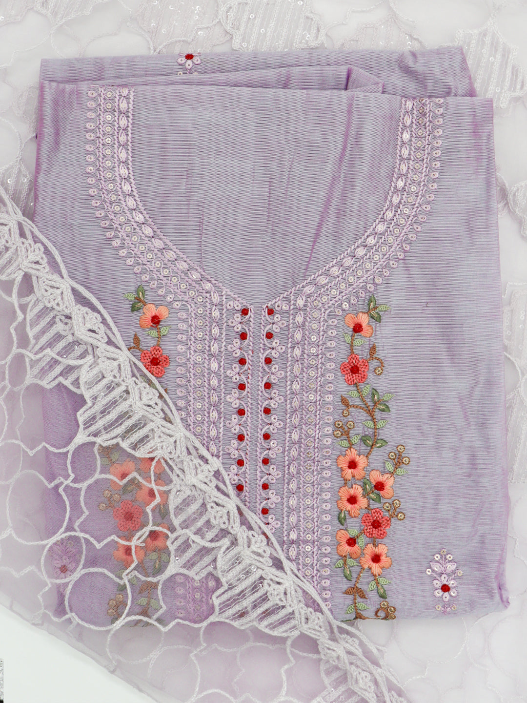Women Cotton Embroidered Dress Material Violet DM358
