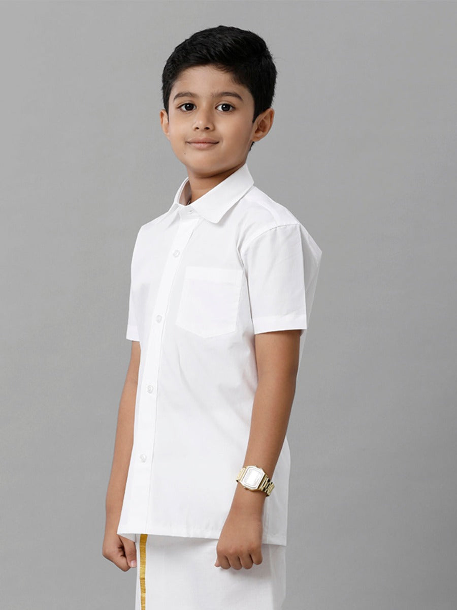Boys Cotton Half Sleeves White Shirt-Side view