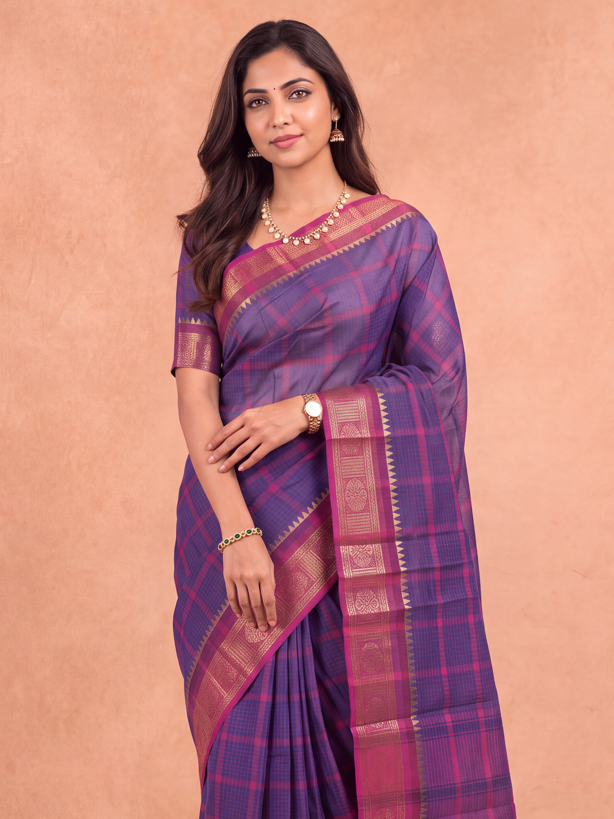 Women Chettinad Cotton Violet Saree CCS15