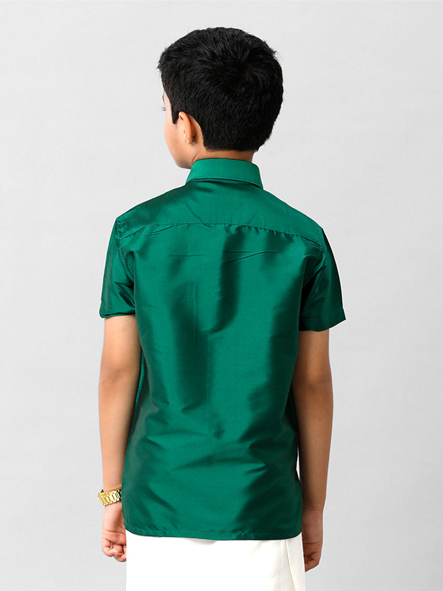 Boys Silk Cotton Dark Green Half Sleeves Shirt K9-Back view