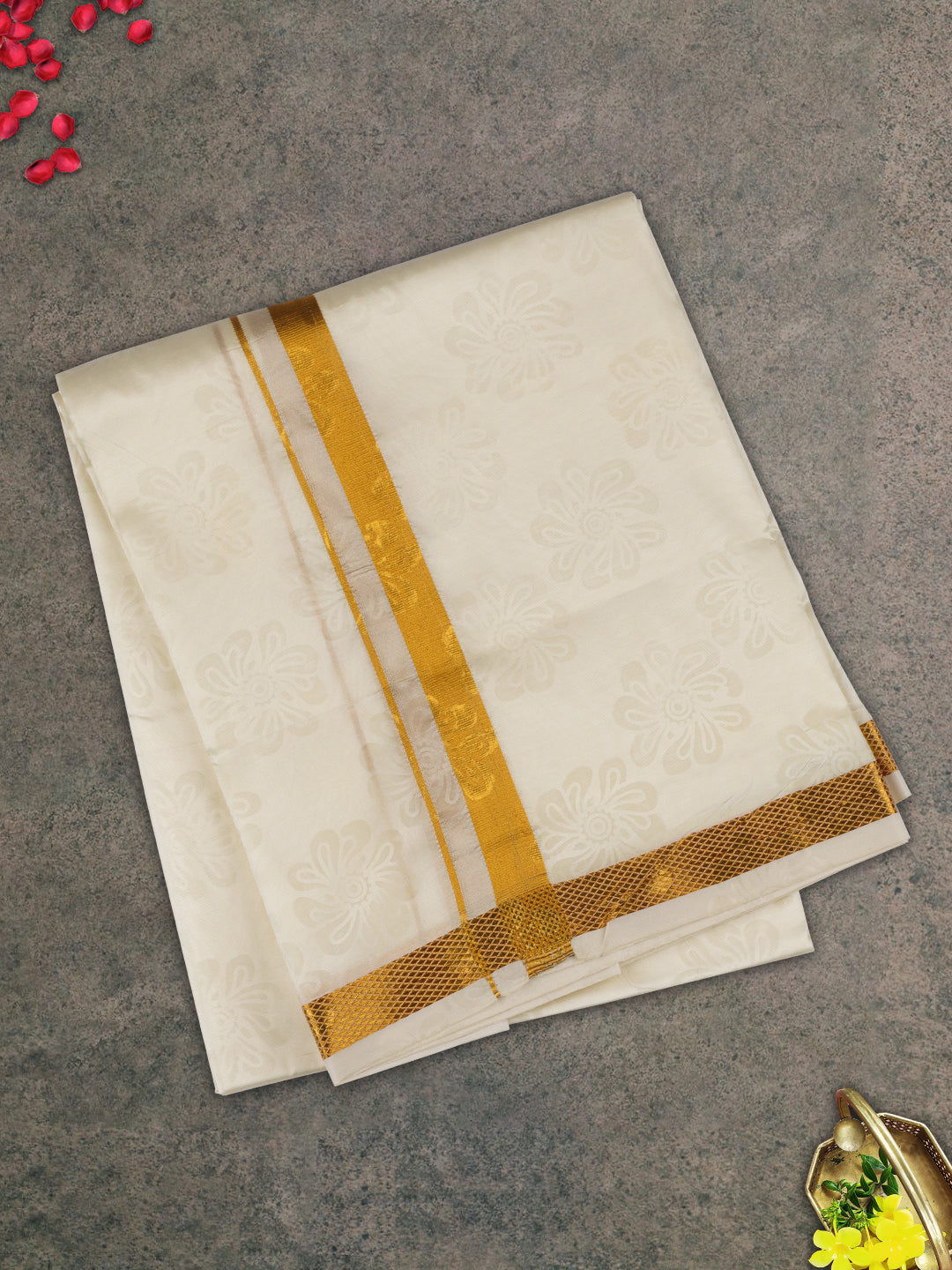 Mens Gold Border Double Dhoti Sets Ishwaryam Embose