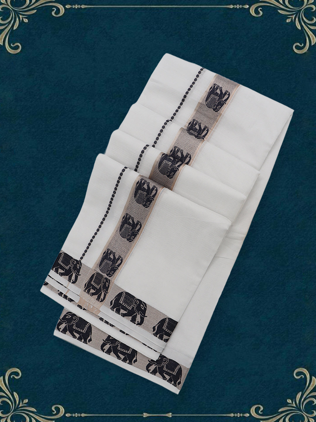 Men Premium Cotton Double Layer White Dhoti with Fancy Jari Border Luxury Elite LC31
