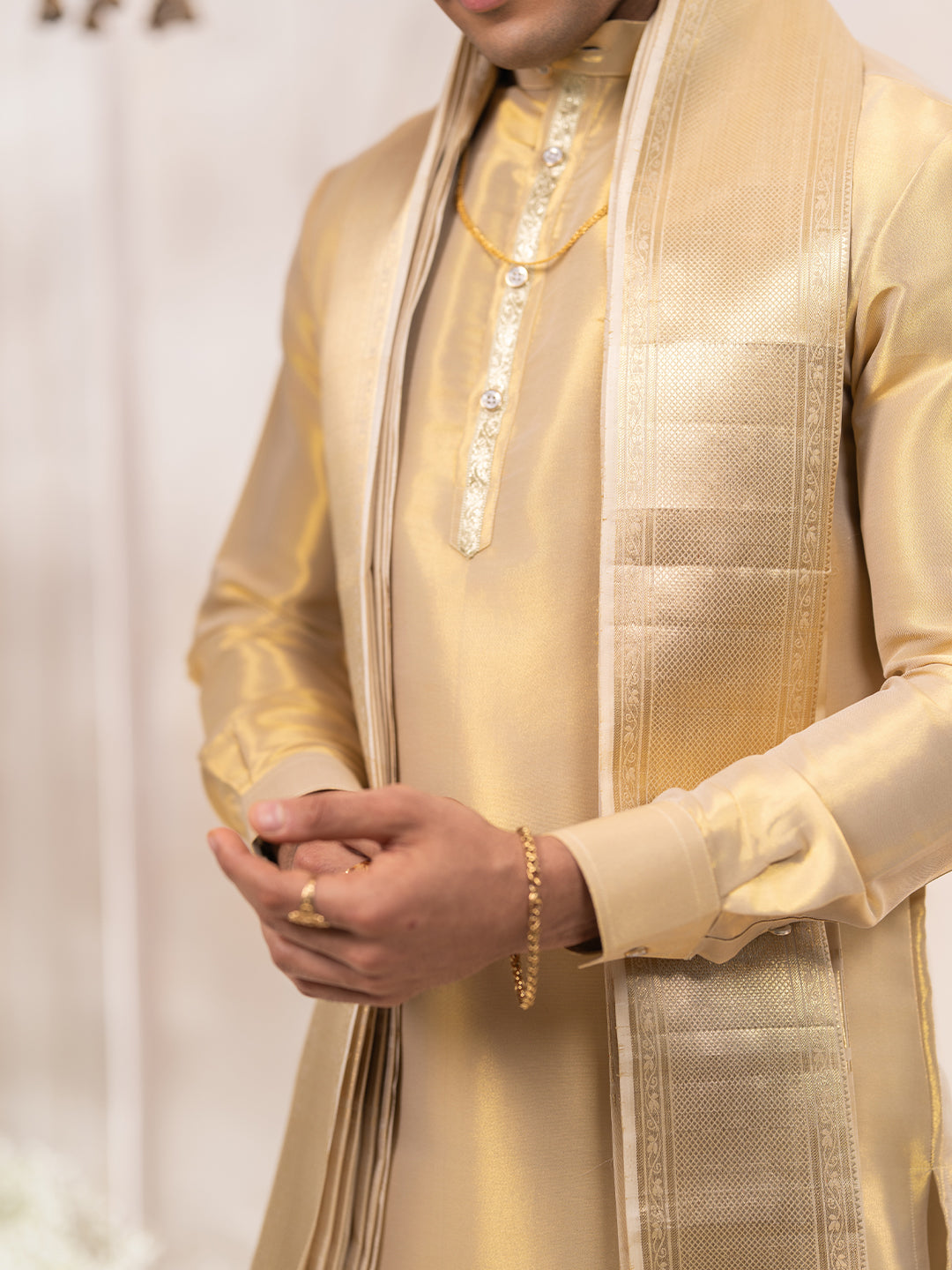 Premium Pure Silk Plain Dhoti Shirting & Towel Set with 5" Jari Border – Rajadharbar